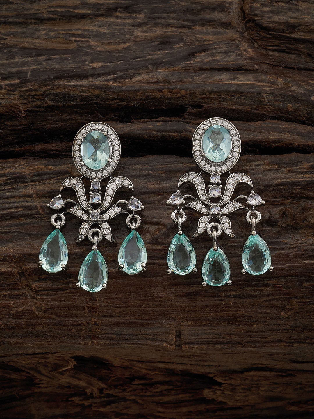 

Kushal's Fashion Jewellery Rhodium Plated CZ Studded Drop Earrings, Silver