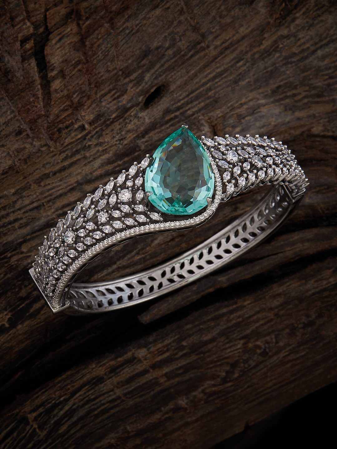 

Kushal's Fashion Jewellery Cubic Zirconia Silver-Plated Kada Bracelet