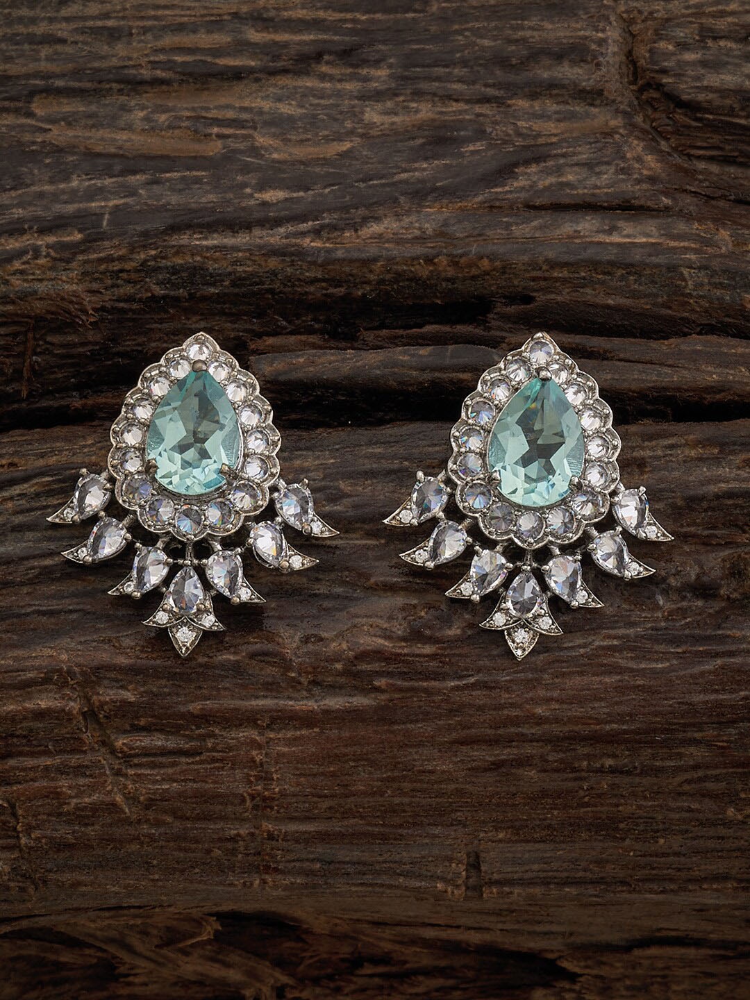 

Kushal's Fashion Jewellery Rhodium-Plated Teardrop Shaped Studs Earrings, Silver