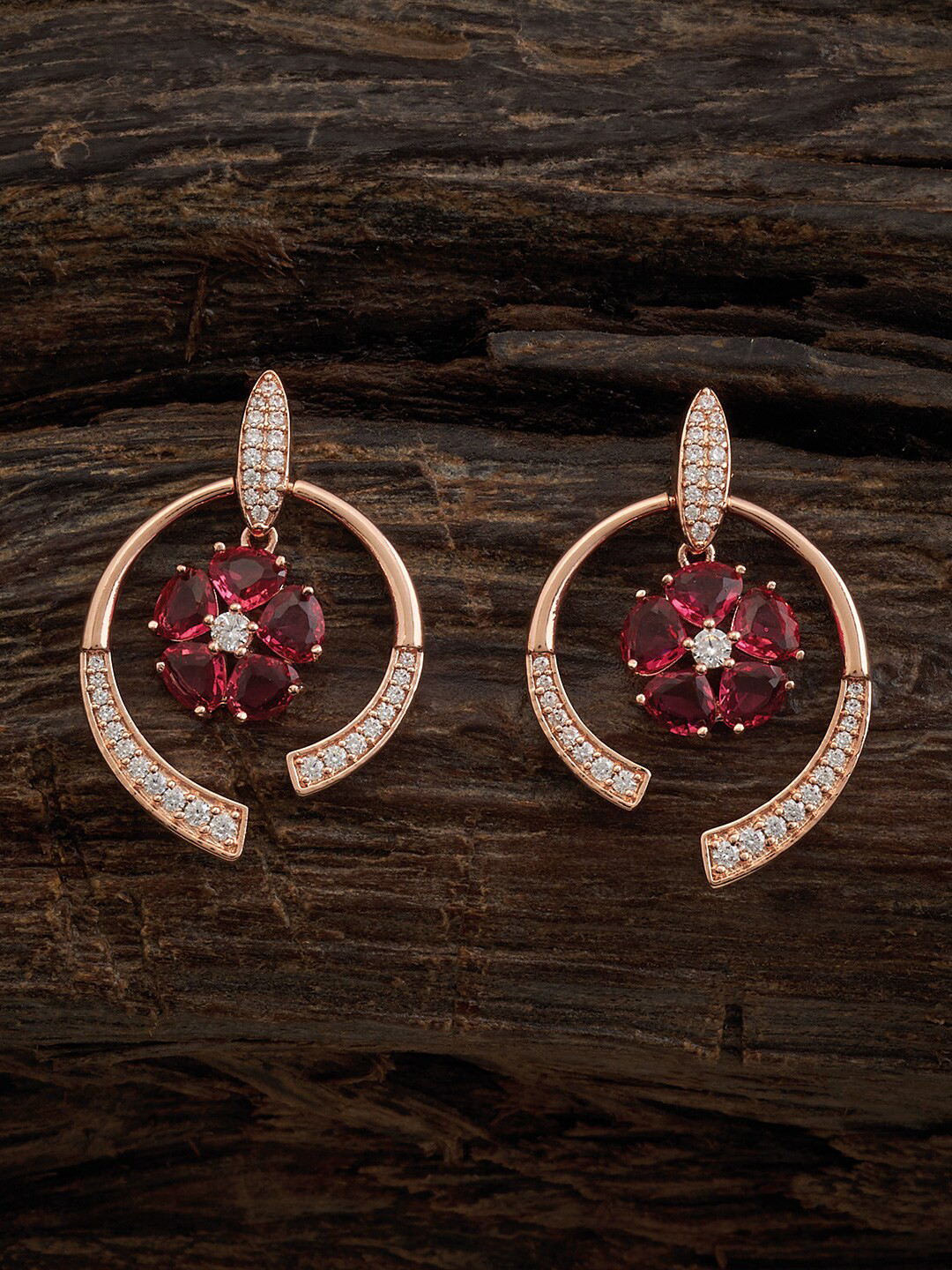 

Kushal's Fashion Jewellery Rose Gold-Plated Zircon-Studded Contemporary Drop Earrings
