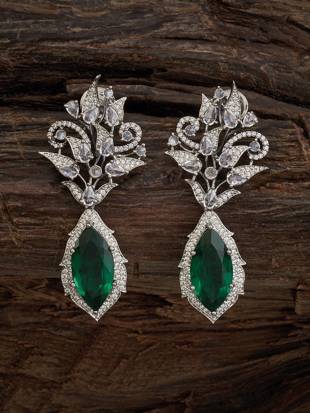 

Kushal's Fashion Jewellery Rhodium-Plated Leaf Shaped Drop Earrings, Silver