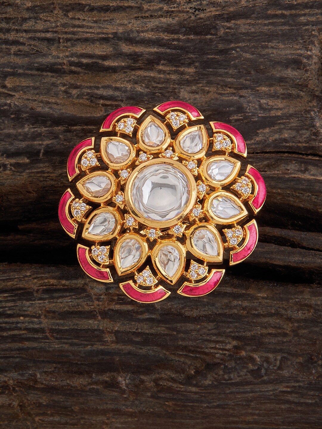 

Kushal's Fashion Jewellery Gold-Plated Kundan-Studded FingerRing