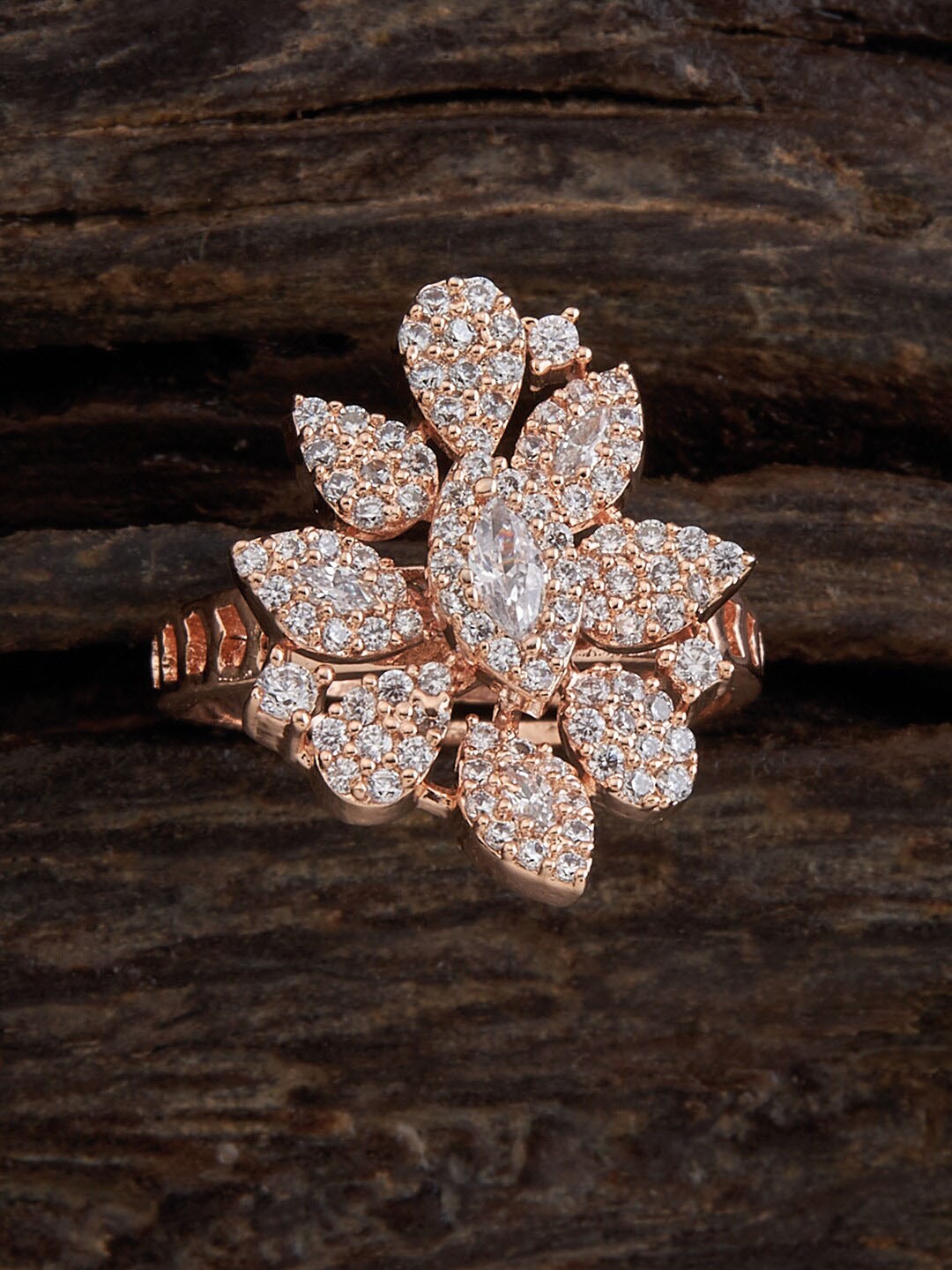 

Kushal's Fashion Jewellery Rose Gold-Plated CZ-Studded Finger Ring