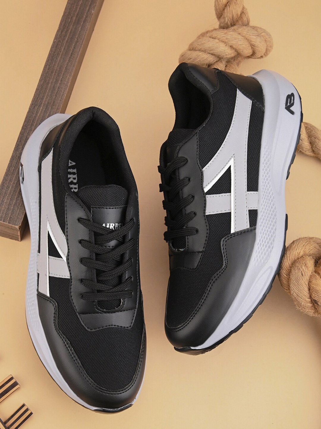 

AIRBELL Men Lace-Up Running Shoes, Black