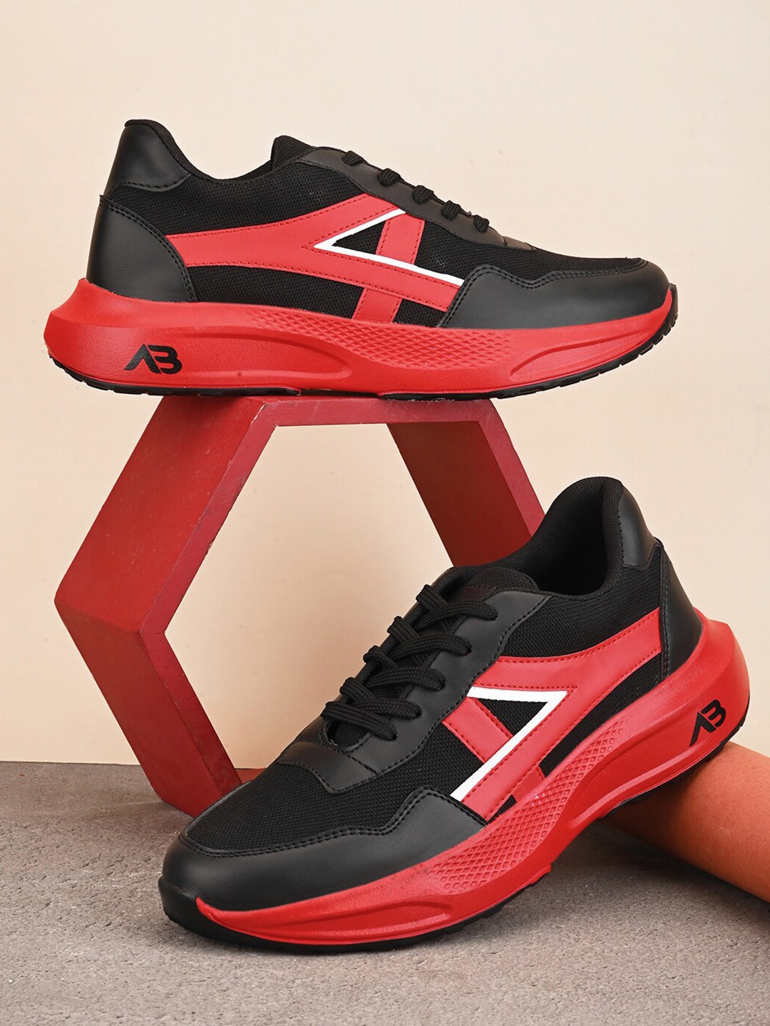

AIRBELL Men Lace-Up Running Shoes, Black