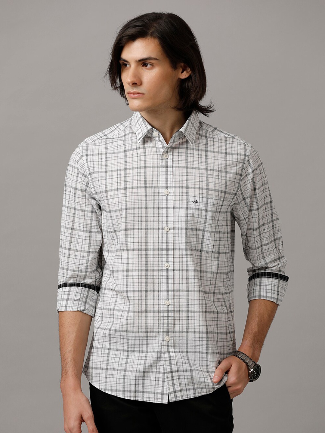 

Aldeno Comfort Fit Tartan Checked Casual Pure Cotton Shirt, Grey