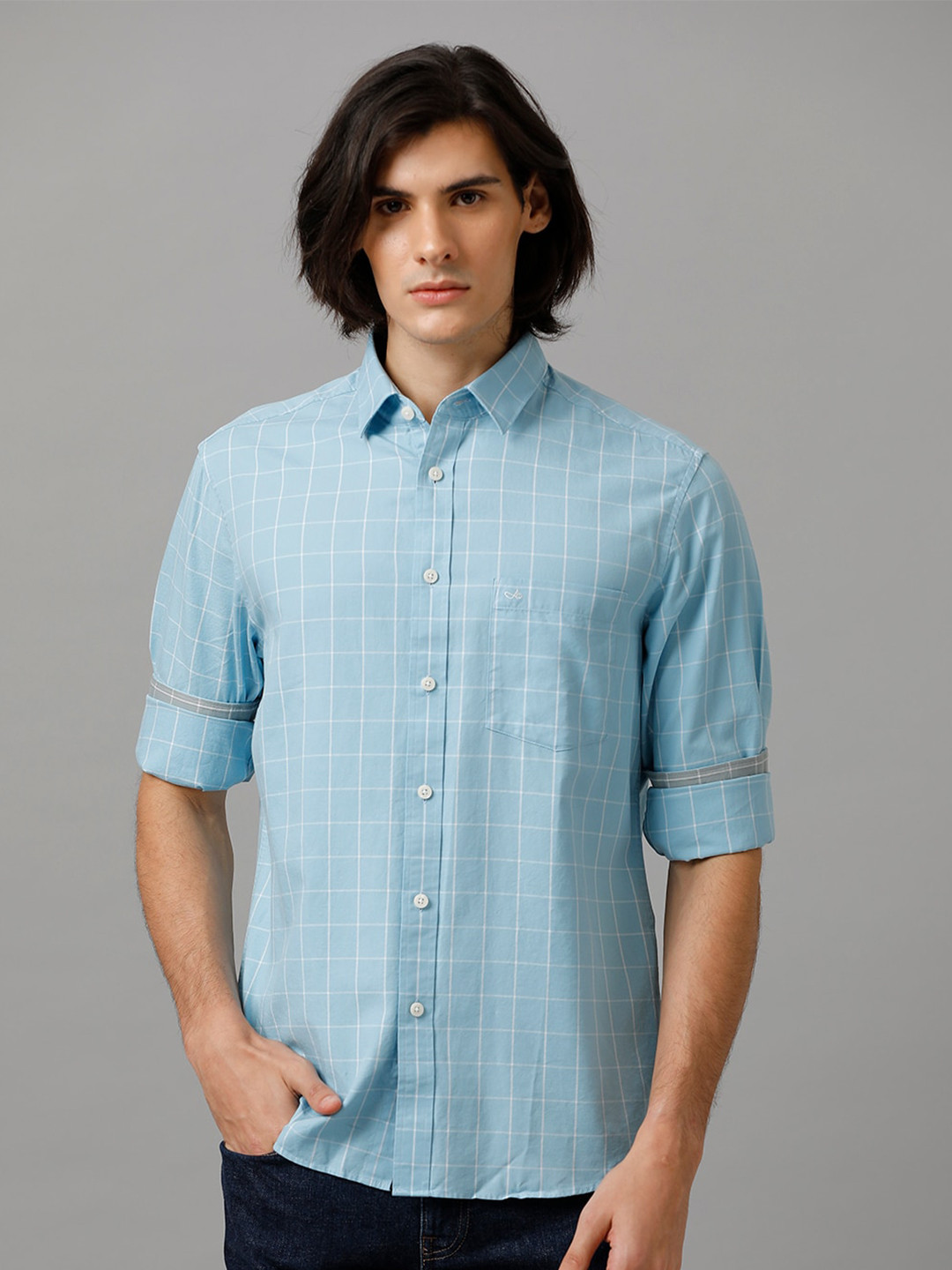 

Aldeno Comfort Fit Buffalo Checked Casual Pure Cotton Shirt, Blue