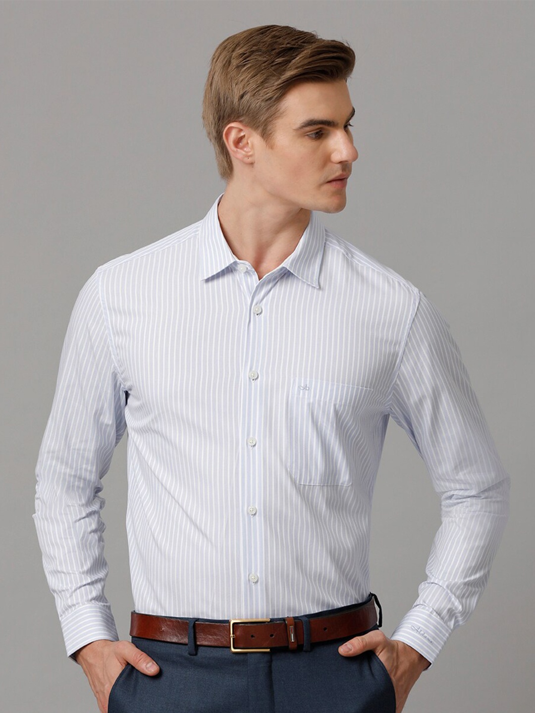 

Aldeno Comfort Fit Vertical Striped Formal Pure Cotton Shirt, Blue