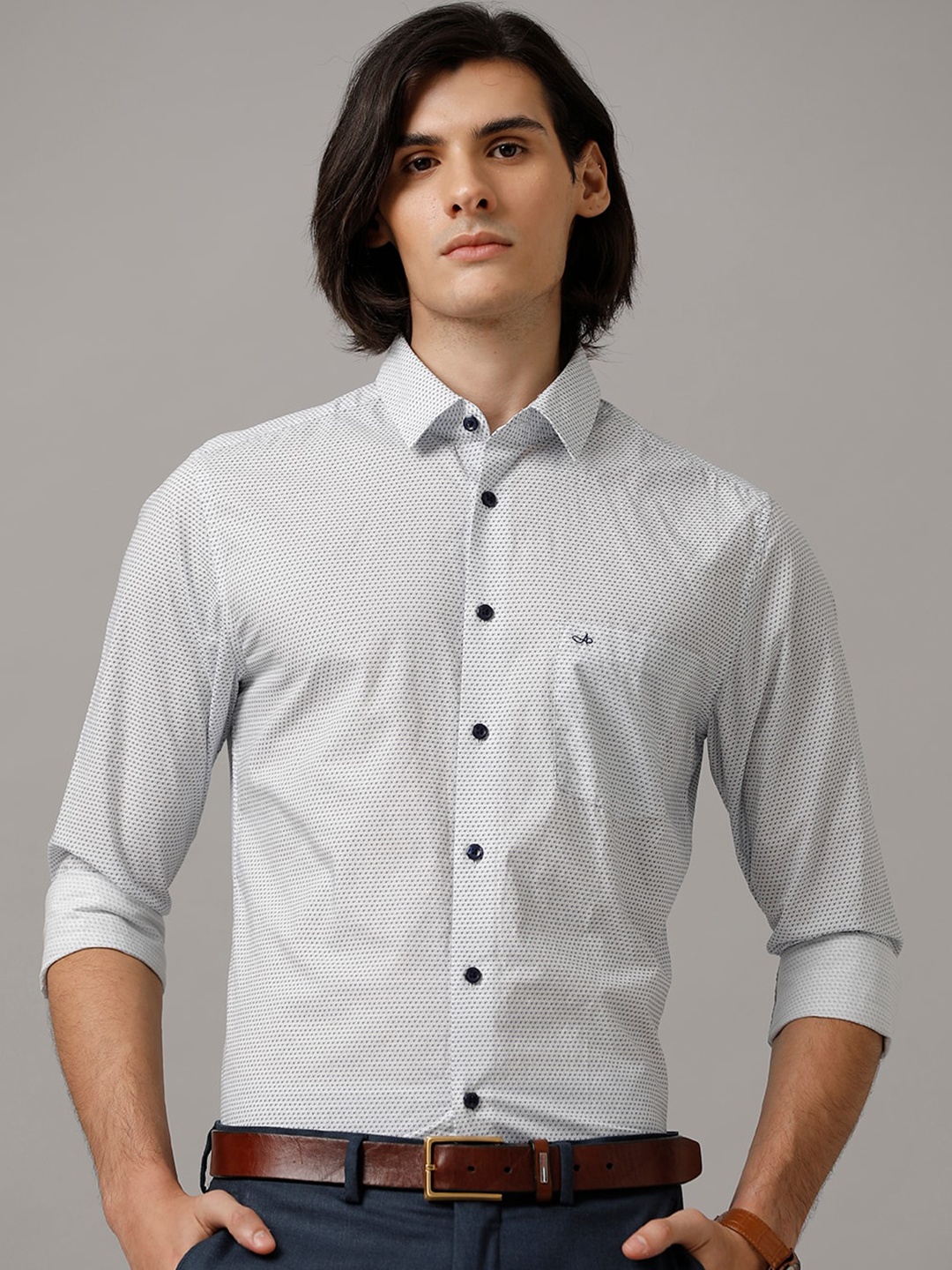 

Aldeno India Slim Fit Micro Ditsy Printed Casual Pure Cotton Formal Shirt, White