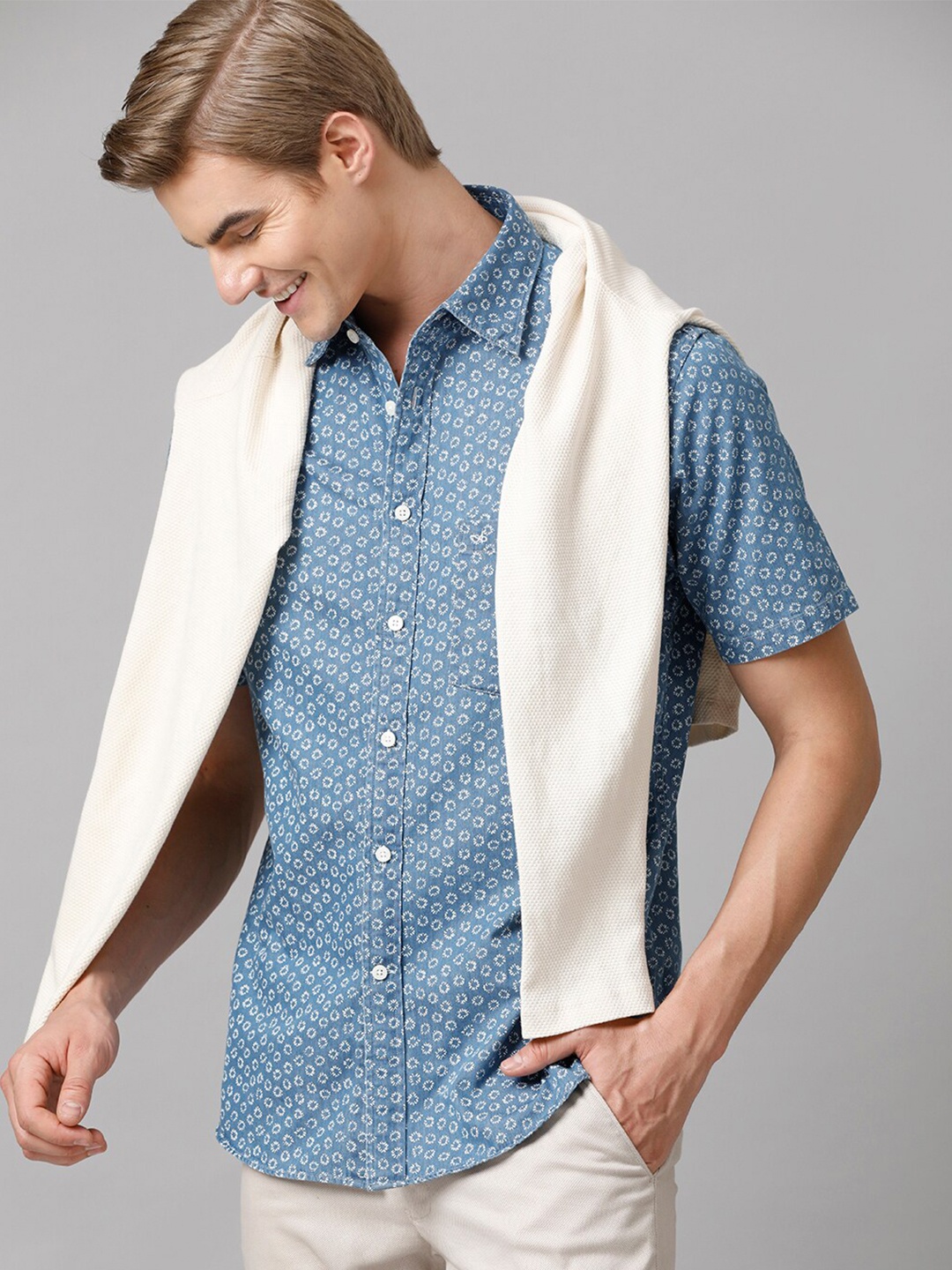 

Aldeno Comfort Fit Floral Printed Casual Pure Cotton Shirt, Blue