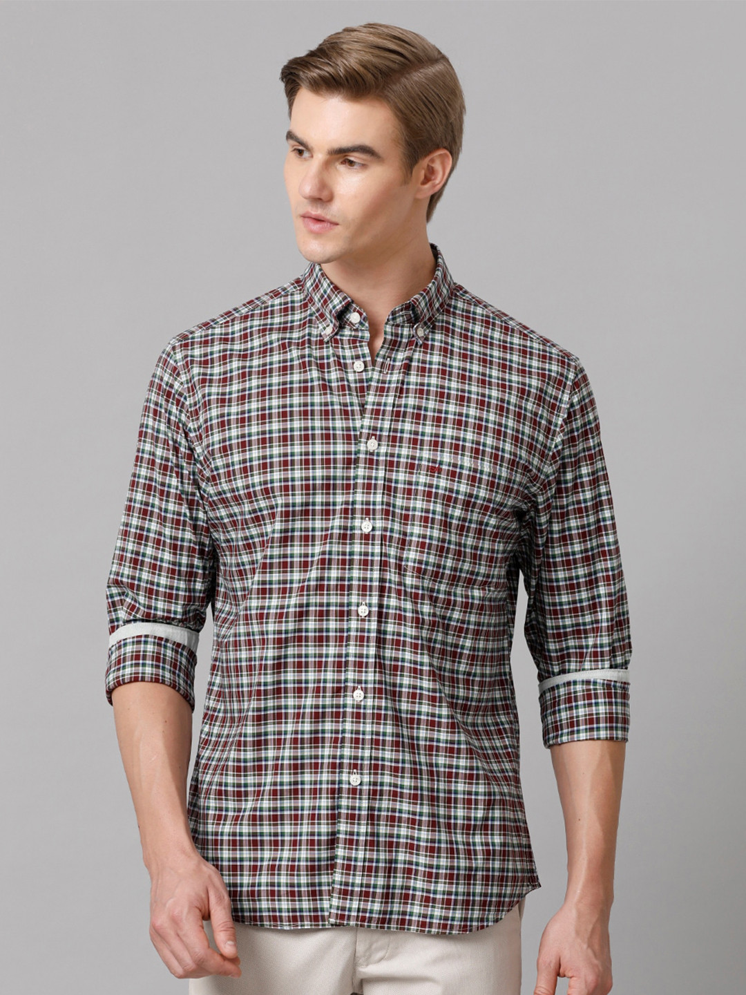 

Aldeno Comfort Fit Checked Casual Cotton Shirt, Maroon