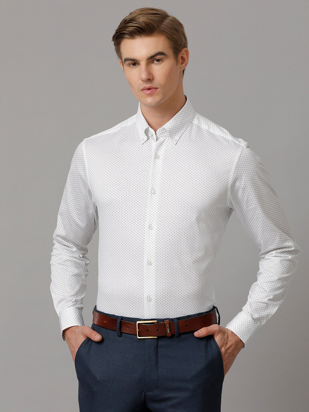 

Aldeno Comfort Fit Micro Ditsy Printed Formal Cotton Shirt, White