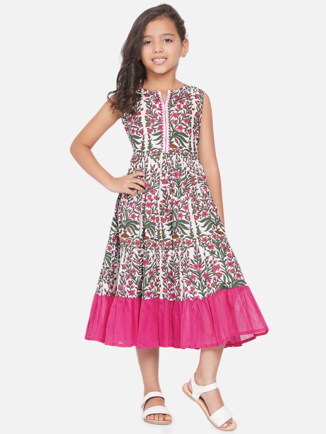 

Modish Couture Girls Floral Printed Fit & Flare Midi Dress, White