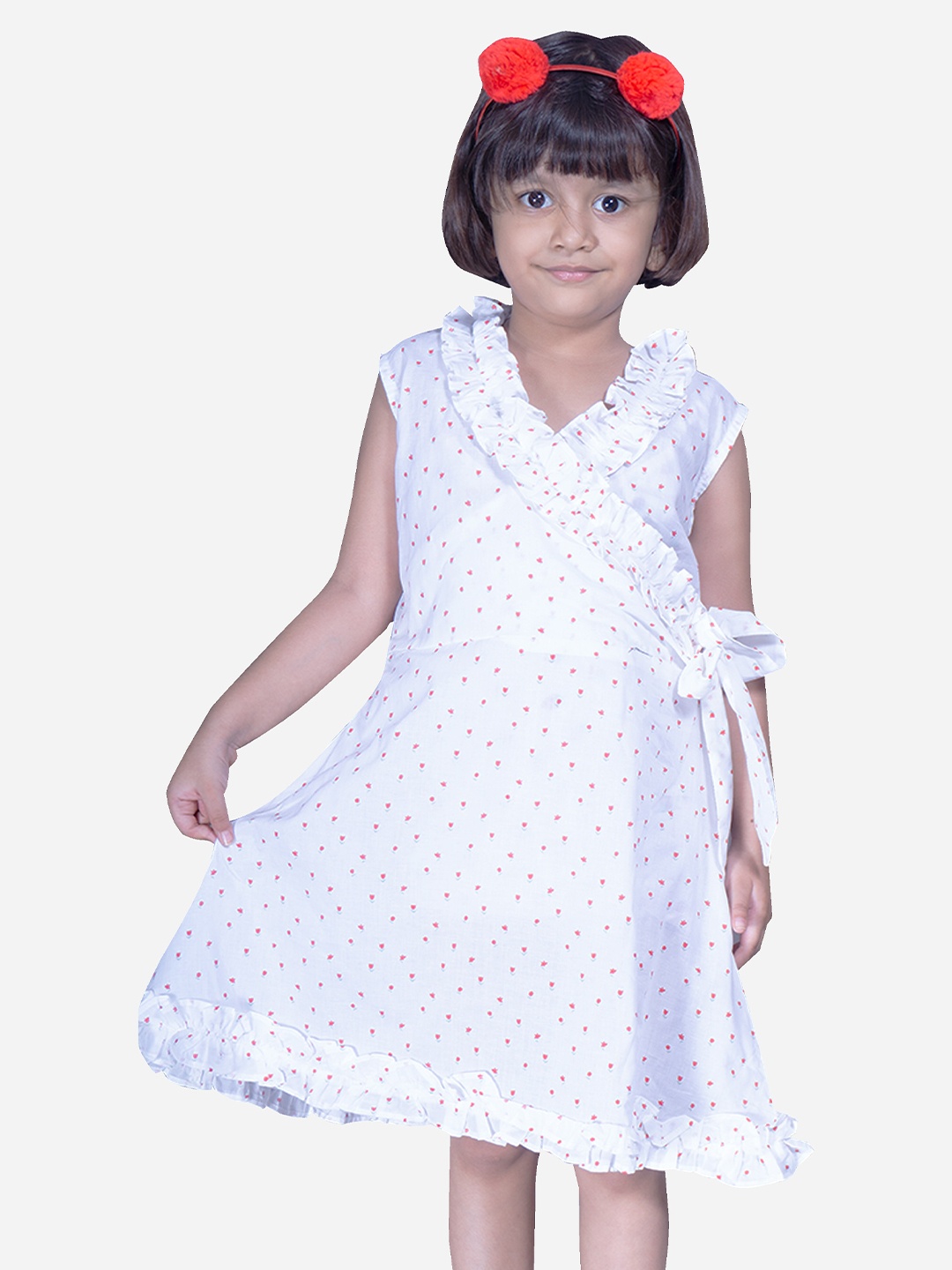 

Modish Couture Girls Polka Dots Printed Pure Cotton A Line Dress, White