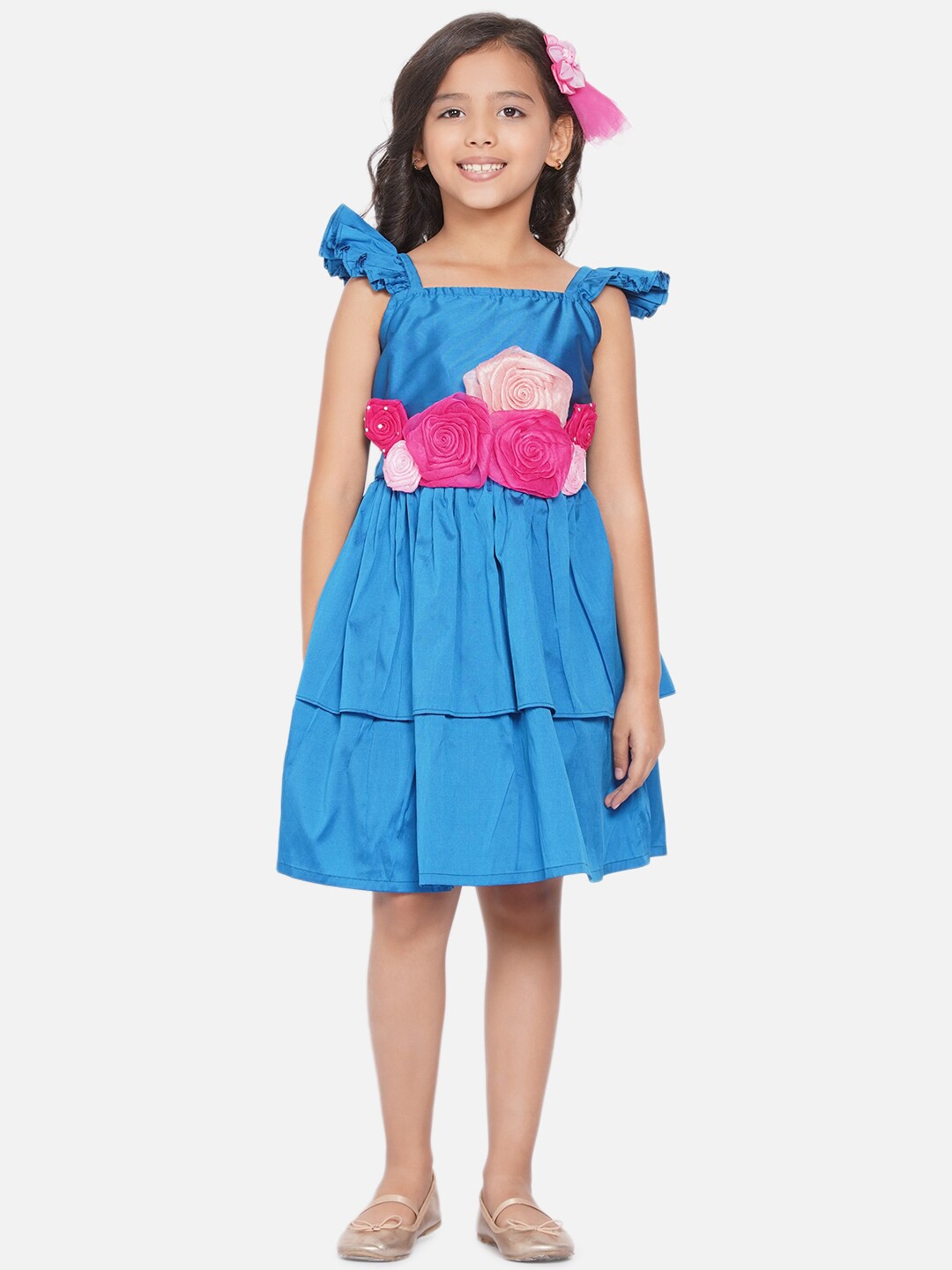 

Modish Couture Girls Shoulder Straps Satin Fit & Flare Dress, Blue