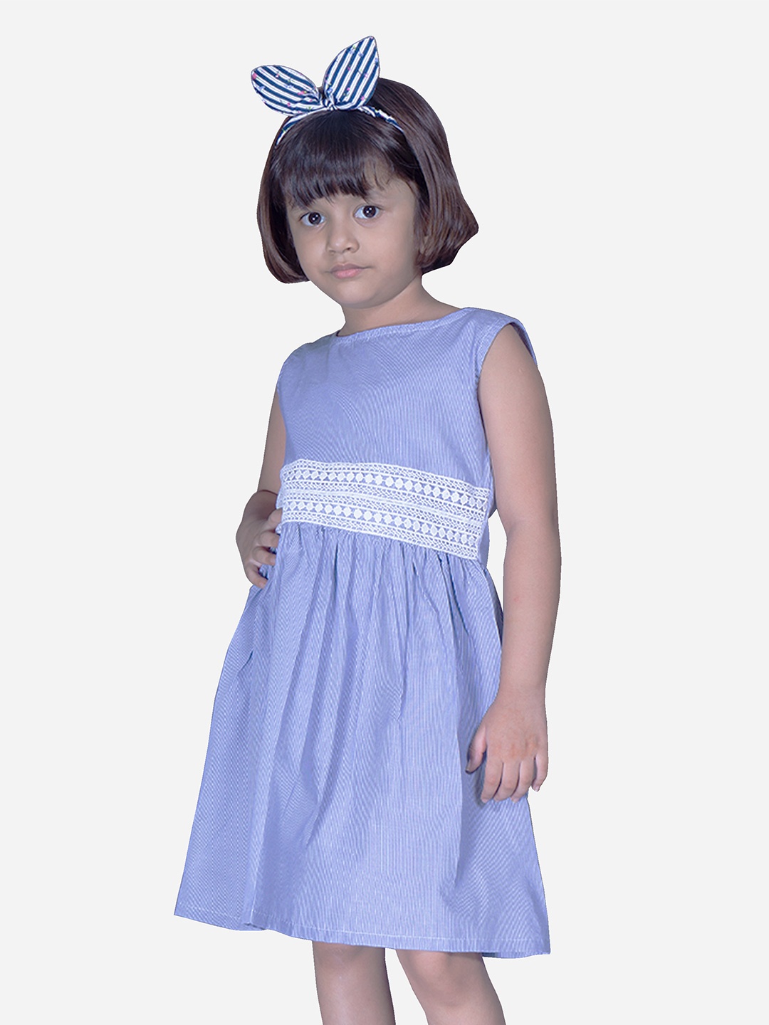 

Modish Couture Girls Striped Pure Cotton Fit & Flare Dress, Blue