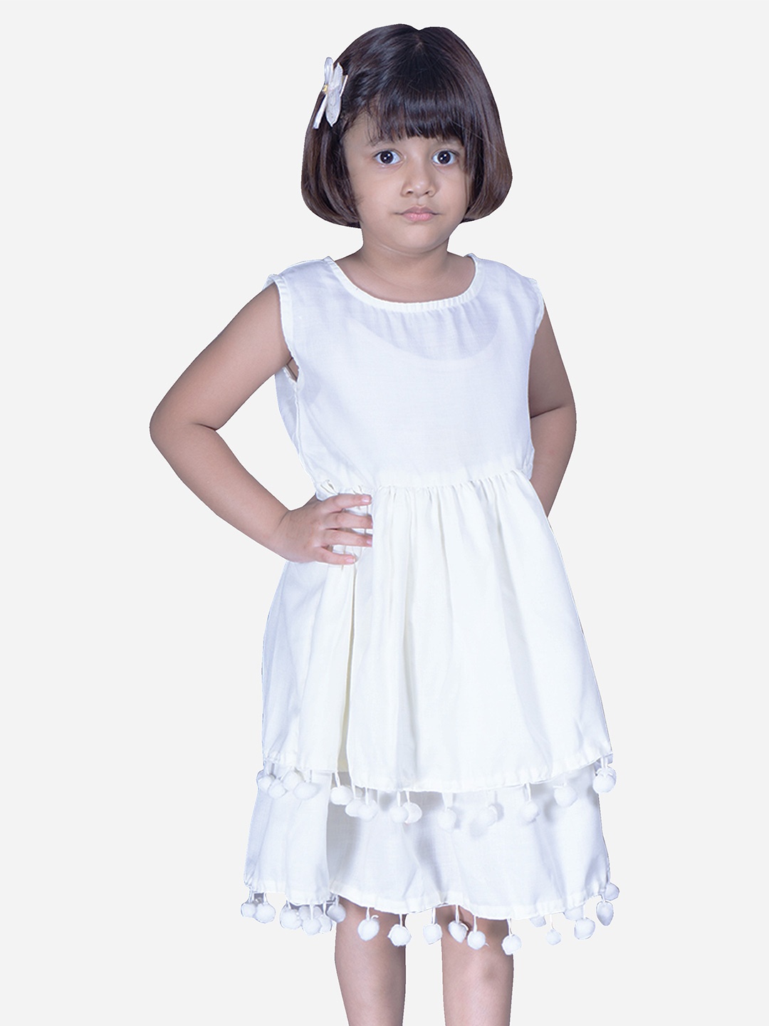 

Modish Couture Girls Pure Cotton A Line Dress, White