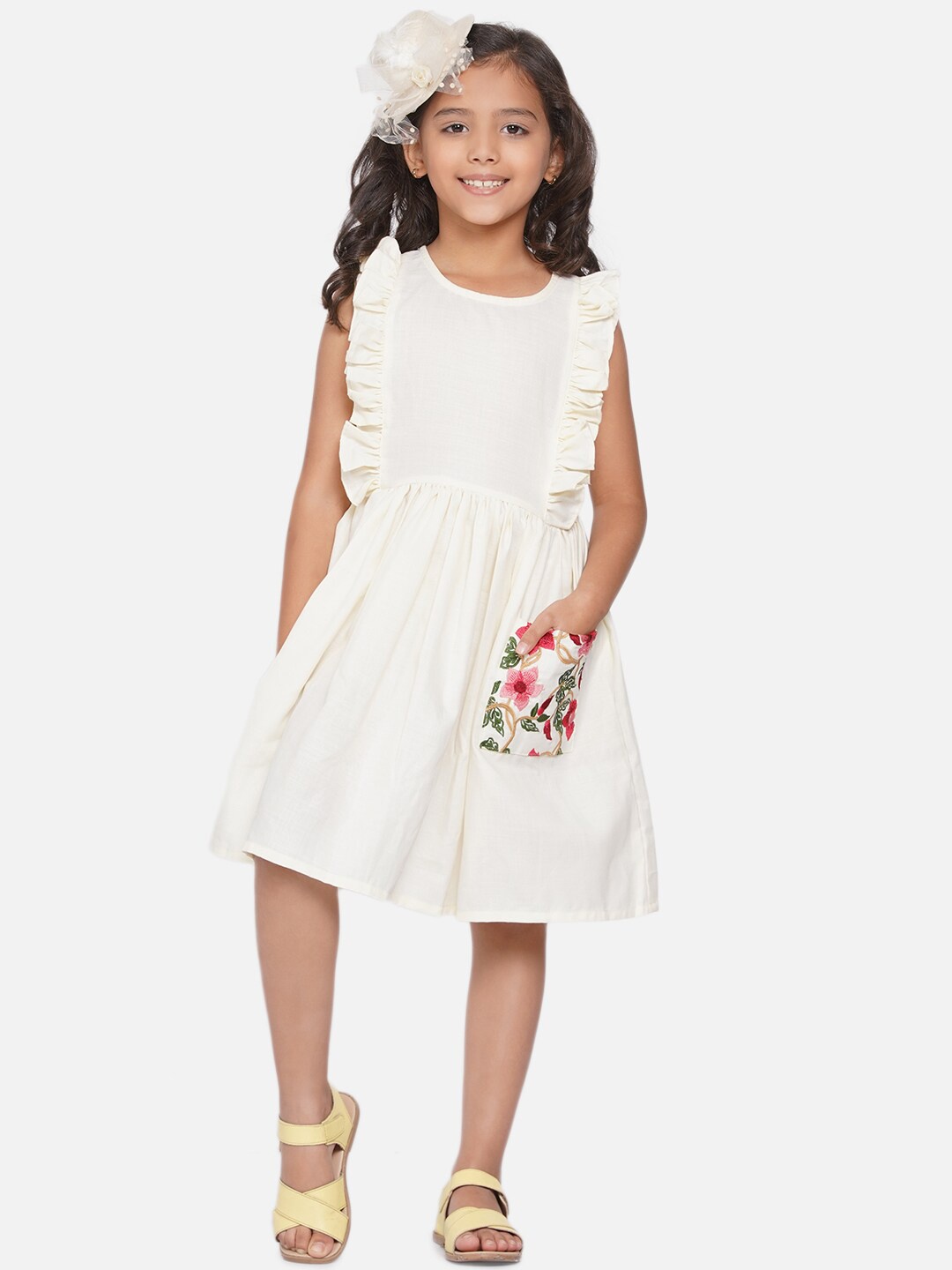 

Modish Couture Girls Cotton Fit & Flare Dress, Off white