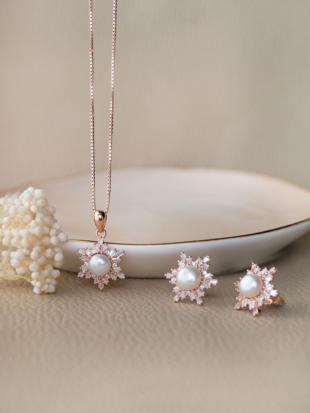 

MANNASH Rose Gold-Plated CZ-Studded Jewellery Set