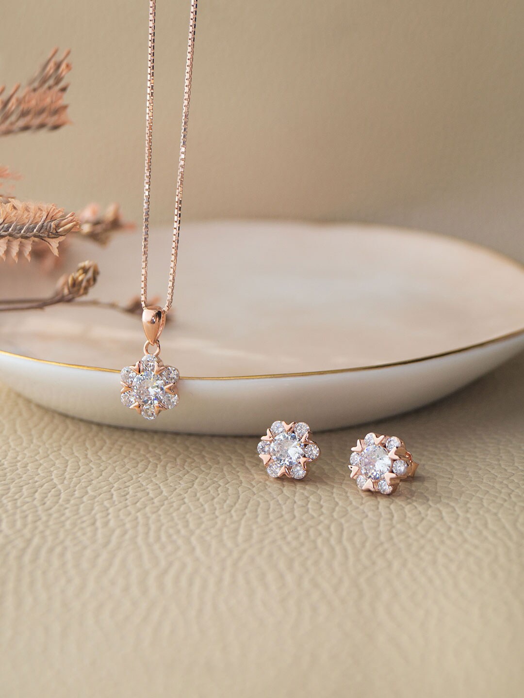 

MANNASH 18KT Rose Gold-Plated CZ Studded Jewellery Set