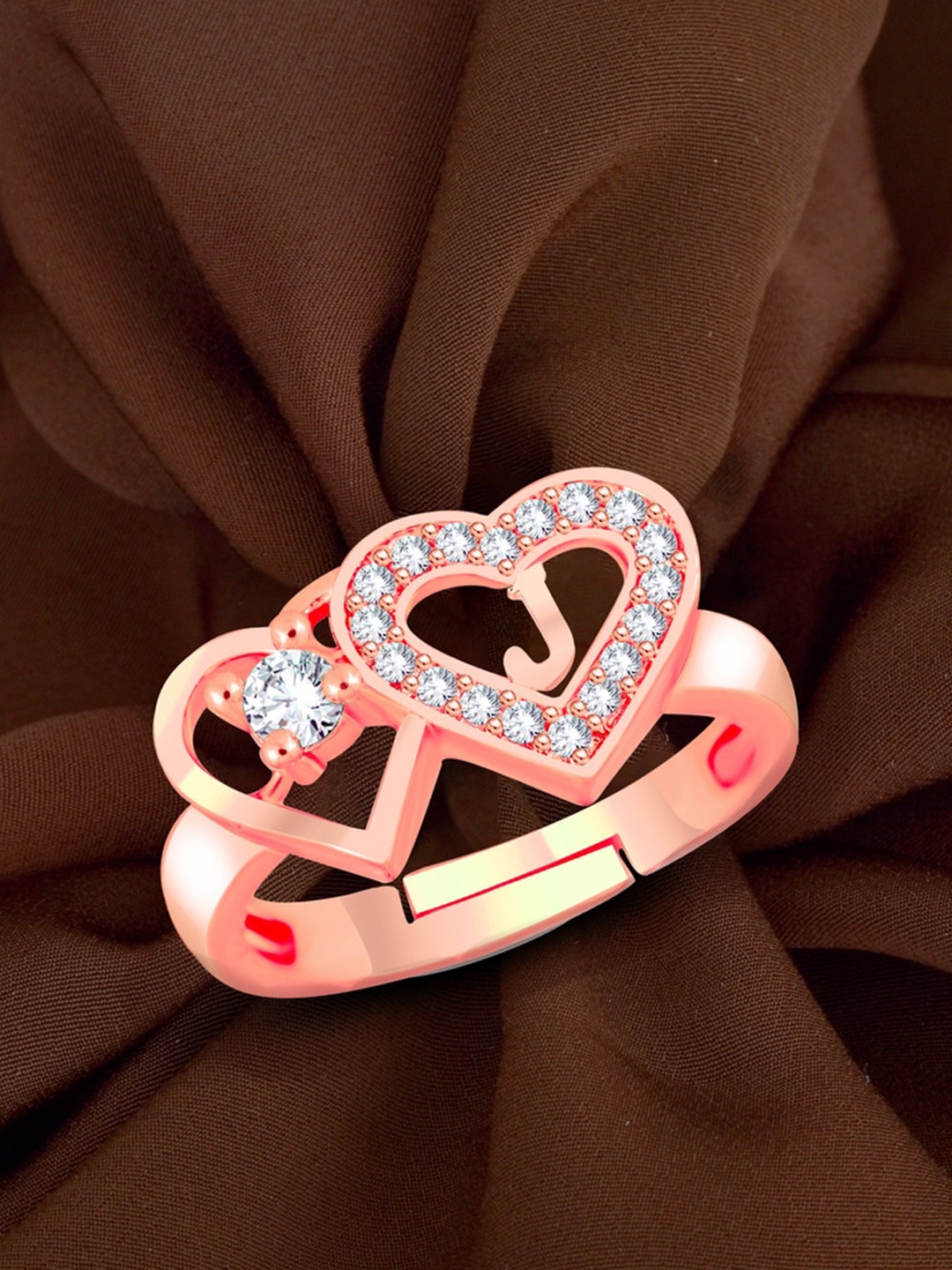 

MEENAZ Rose Gold-Plated American Diamond-Studded Adjustable Finger Ring