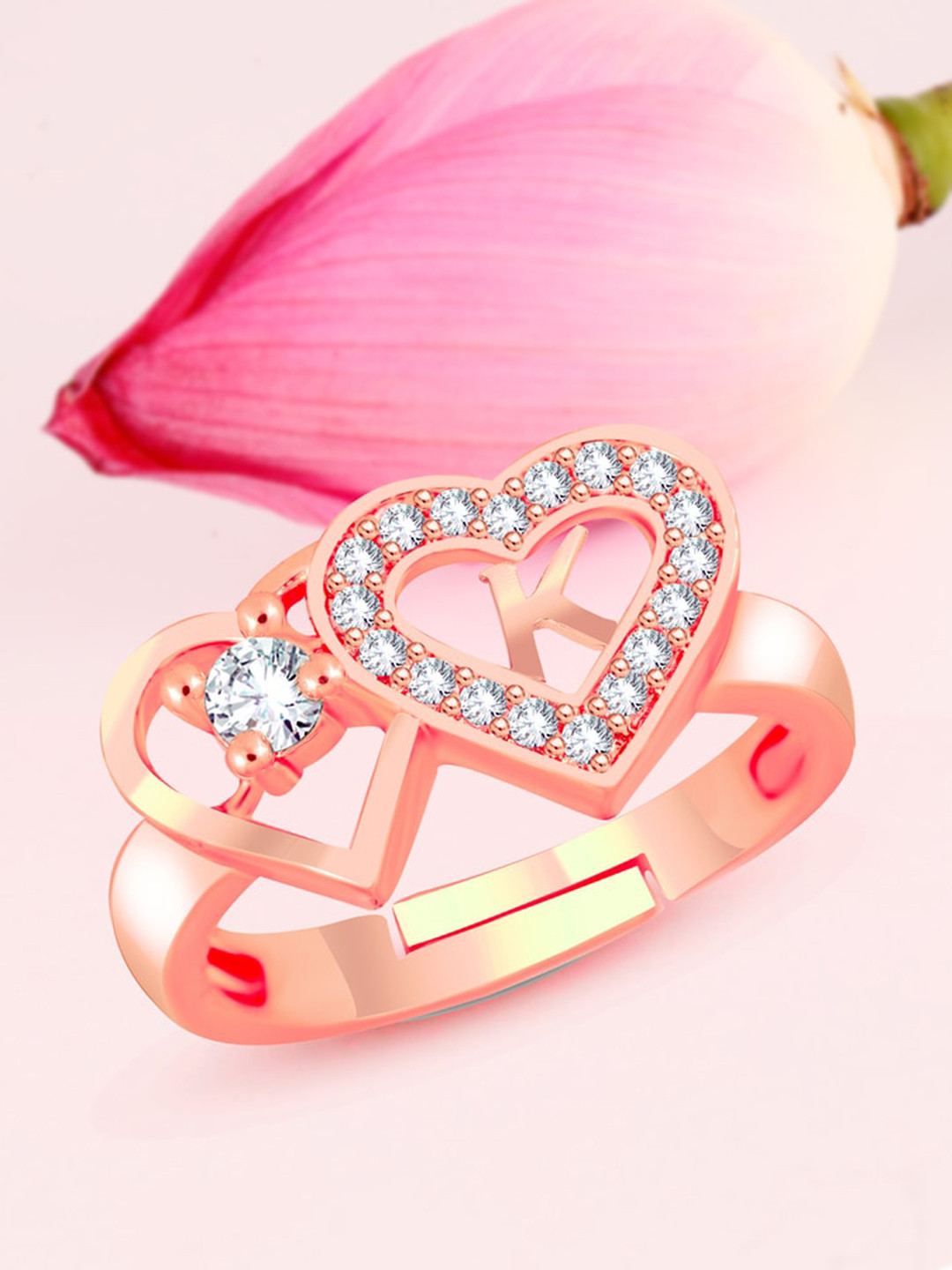 

MEENAZ Rose Gold-Plated American Diamond Studded K Alphabet Finger Ring
