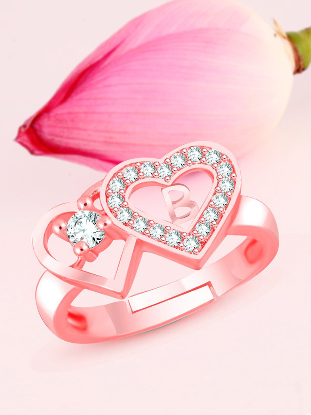 

MEENAZ Rose Gold-Plated American Diamond Studded Adjustable Finger Ring