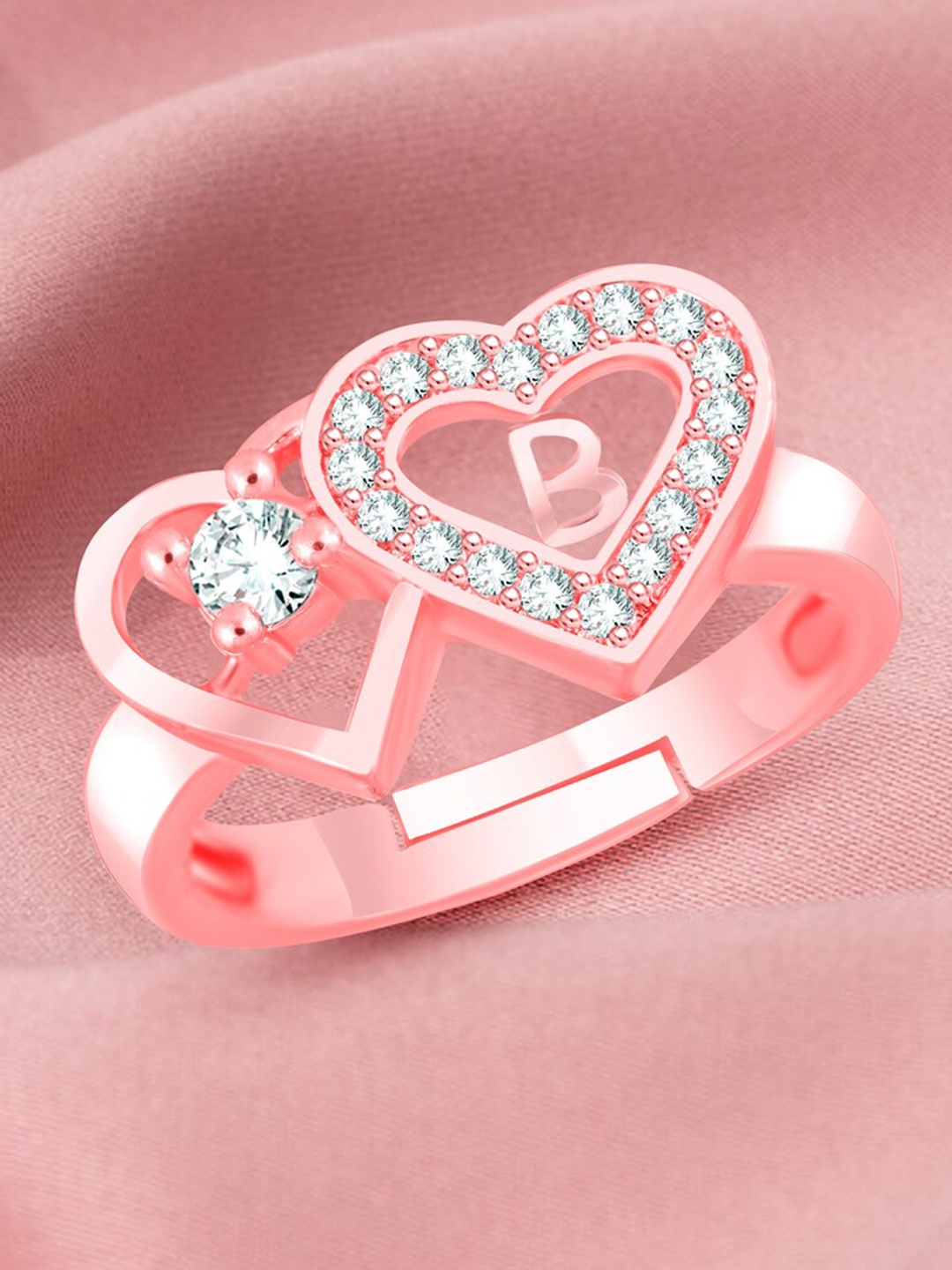 

MEENAZ Rose Gold-Plated American Diamond Studded B Alphabet Finger Ring