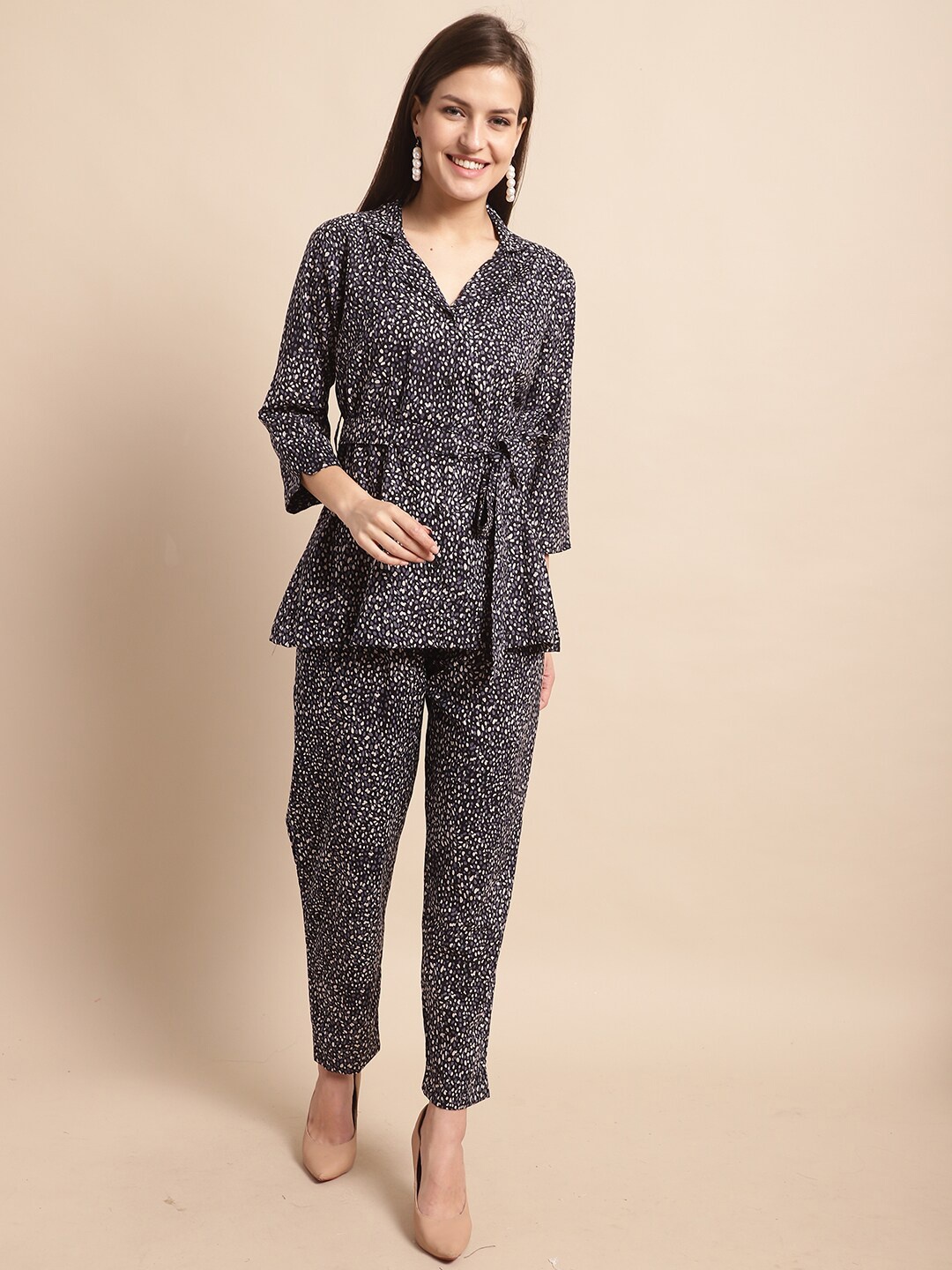 

BAESD Abstract Printed Lapel Collar Shirt & Trousers, Black