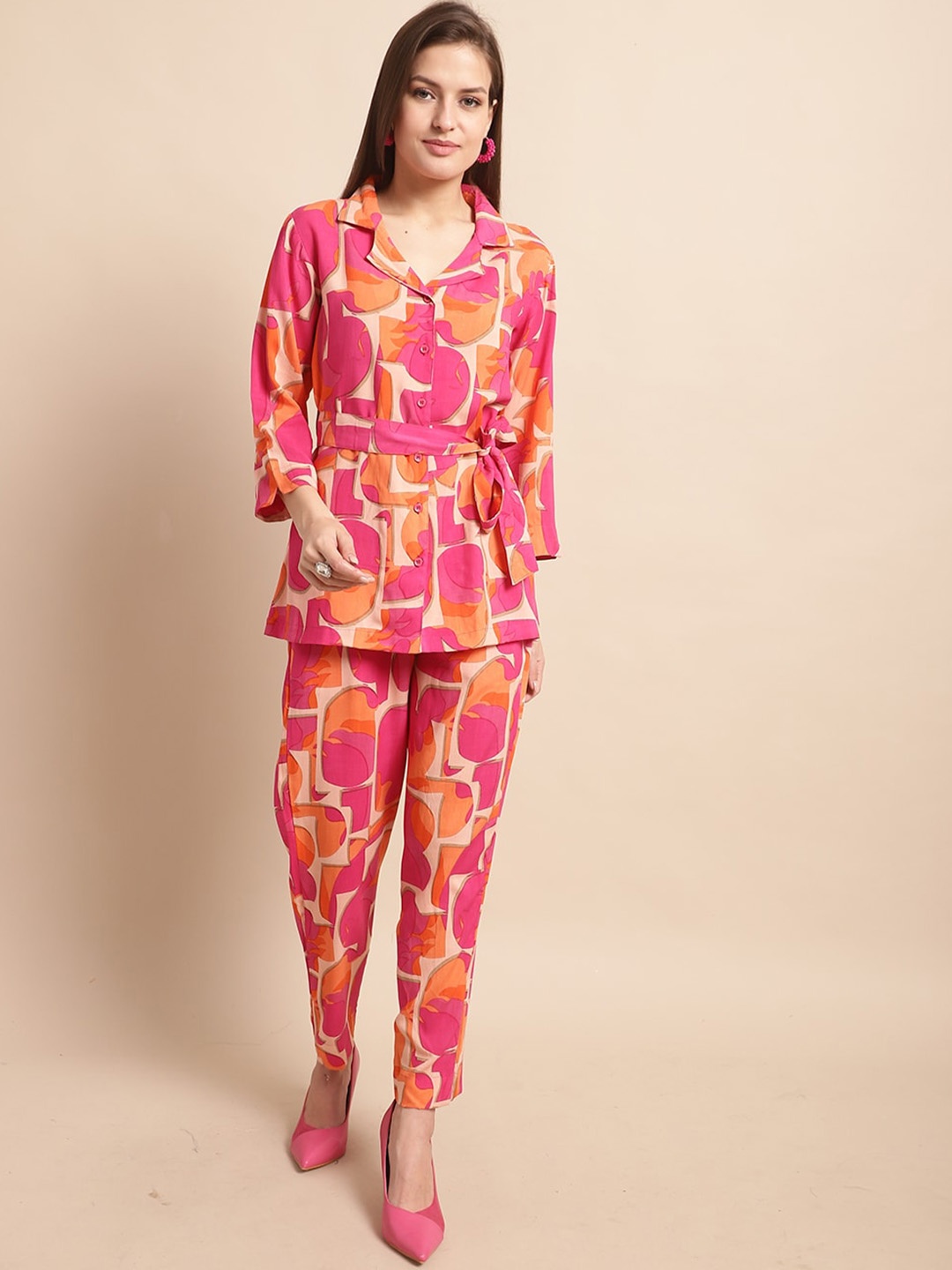 

BAESD Abstract Printed Shirt With Trousers, Pink