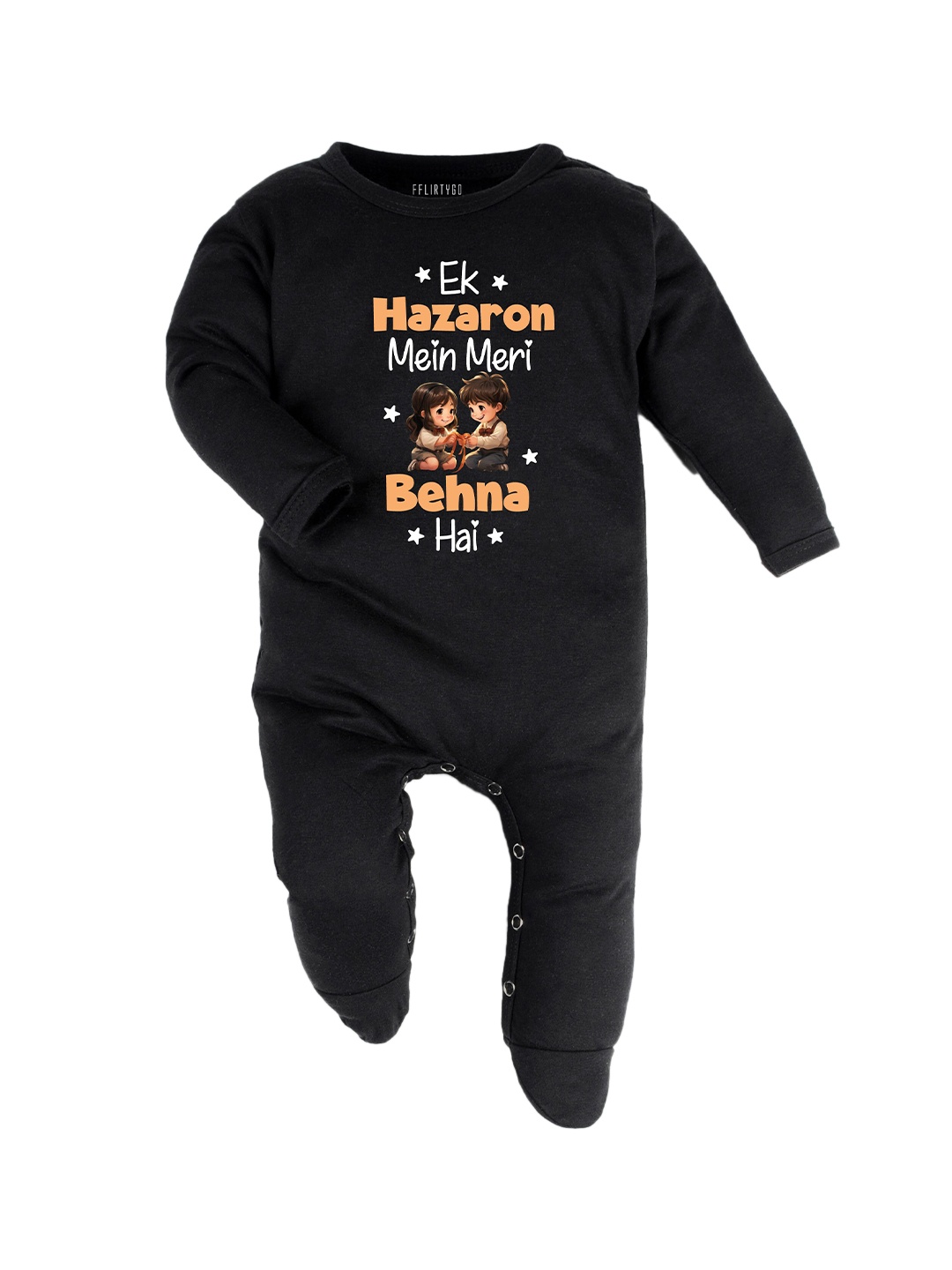

FFLIRTYGO Infant Unisex Typography Printed Pure Cotton Sleepsuit, Black