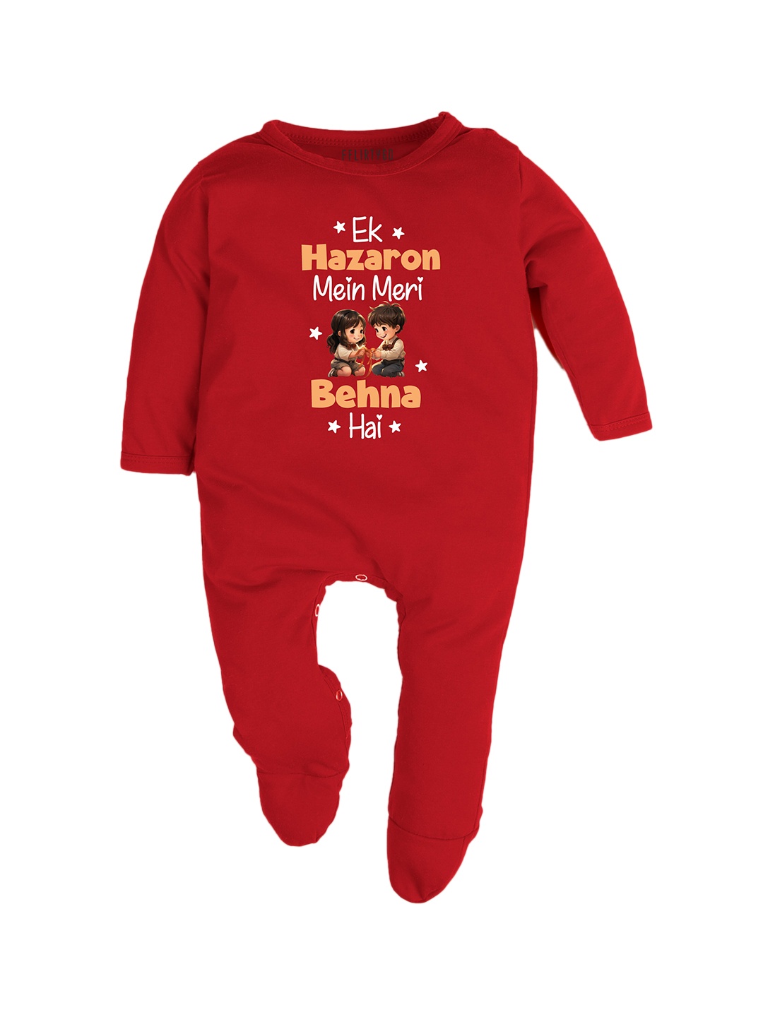 

FFLIRTYGO Infant Kids Pure Cotton Rakhi Special Rompers, Red