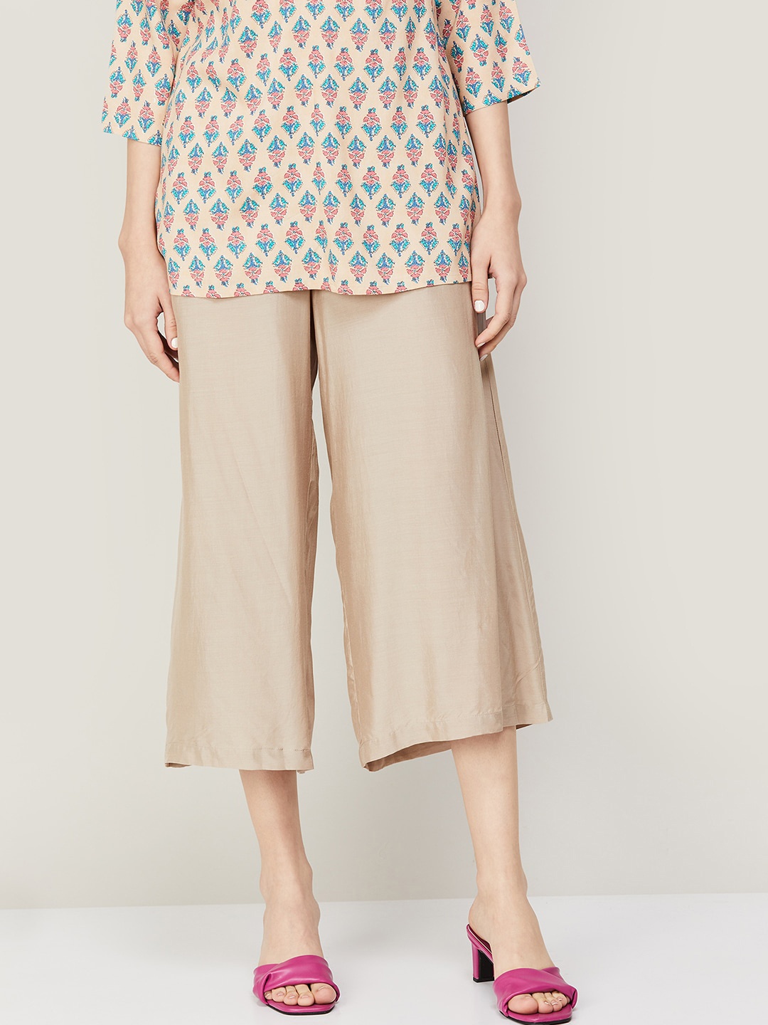 

Melange by Lifestyle Women Mid Rise Plain Culottes, Beige