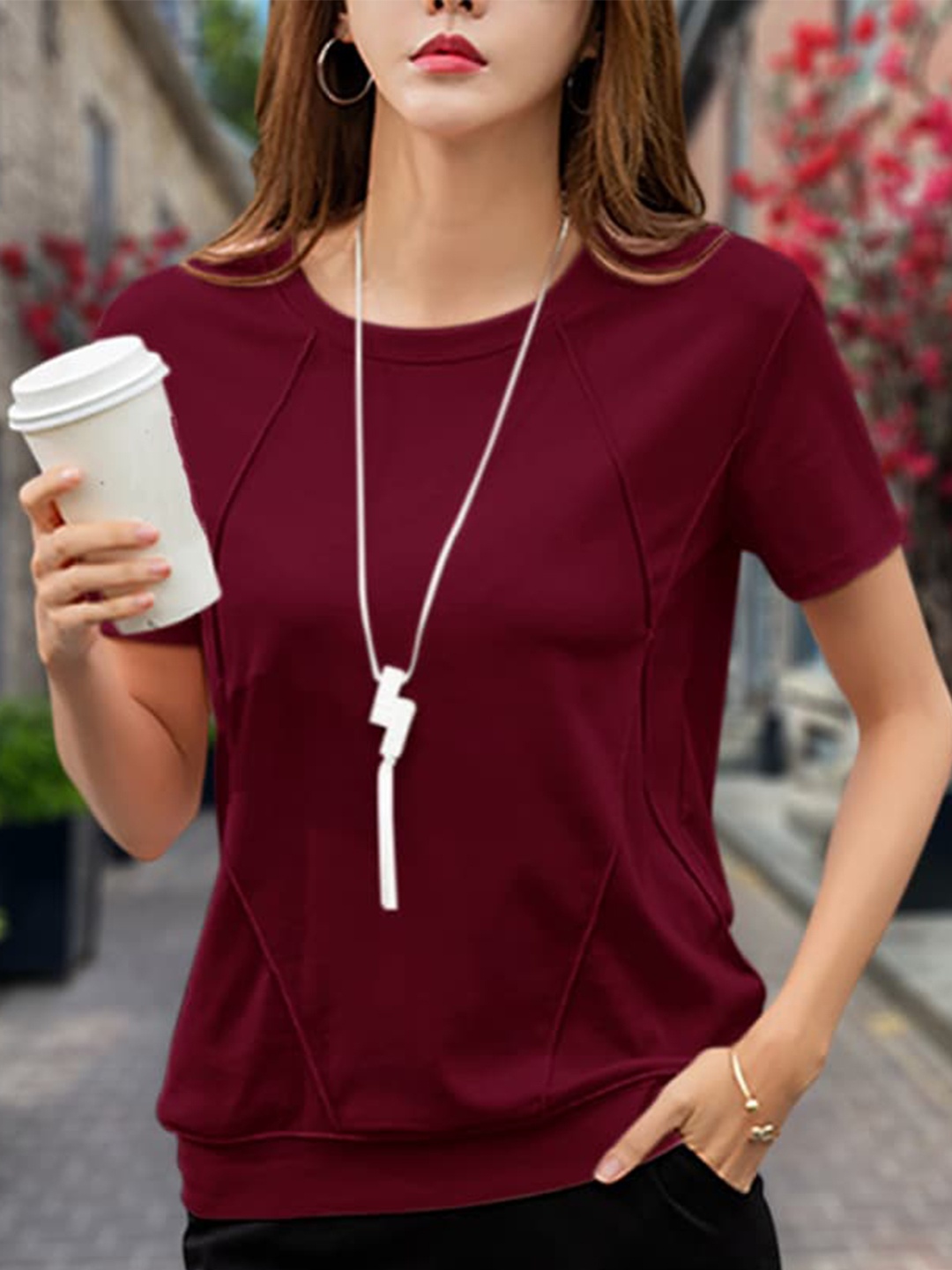 

Eyebogler Short Sleeves Regular Fit Round Neck Cotton Tshirt, Red