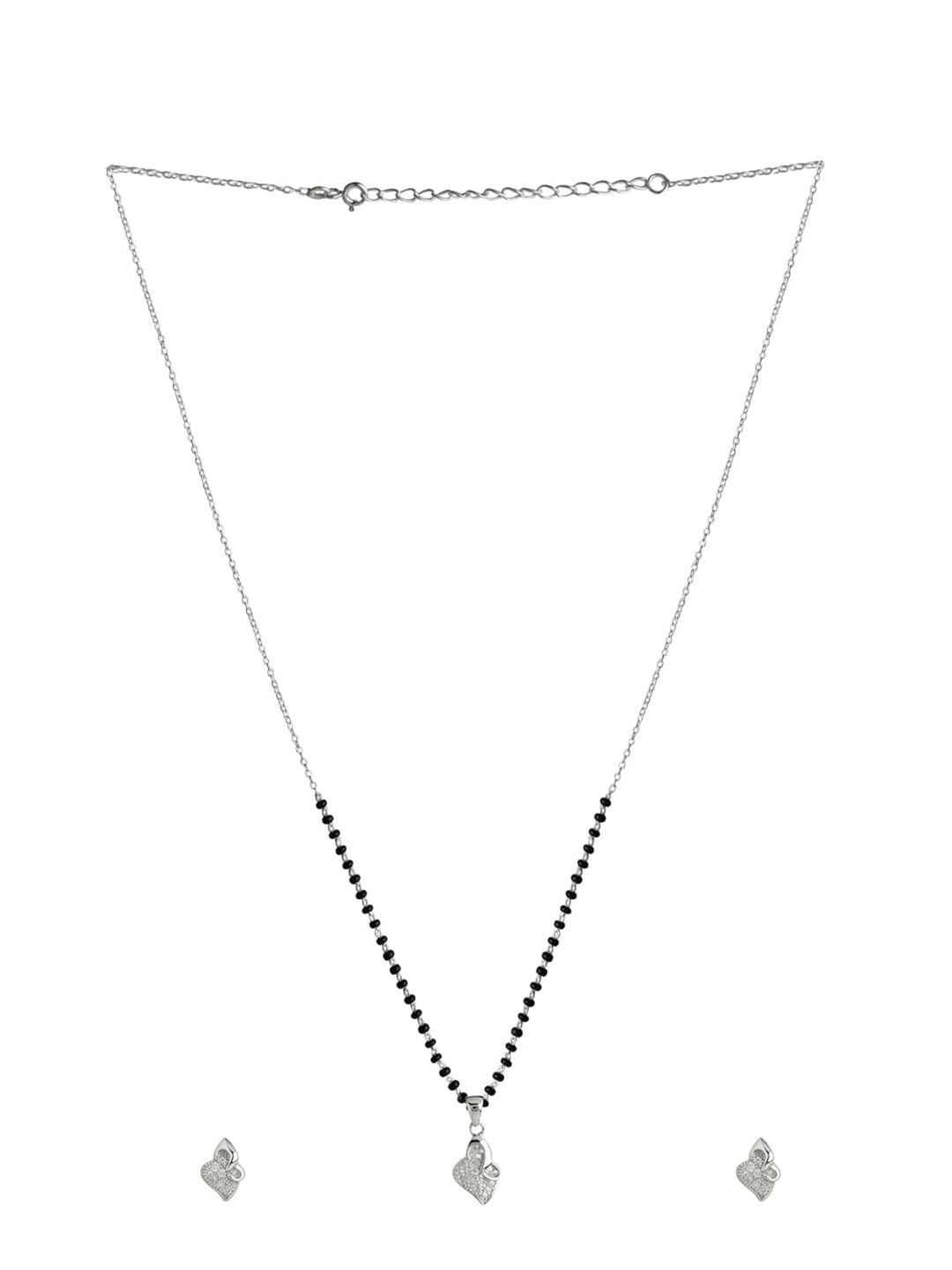 

Abhooshan 925 Sterling Cubic Zirconia-Studded & Beaded Mangalsutra With Earrings, Silver