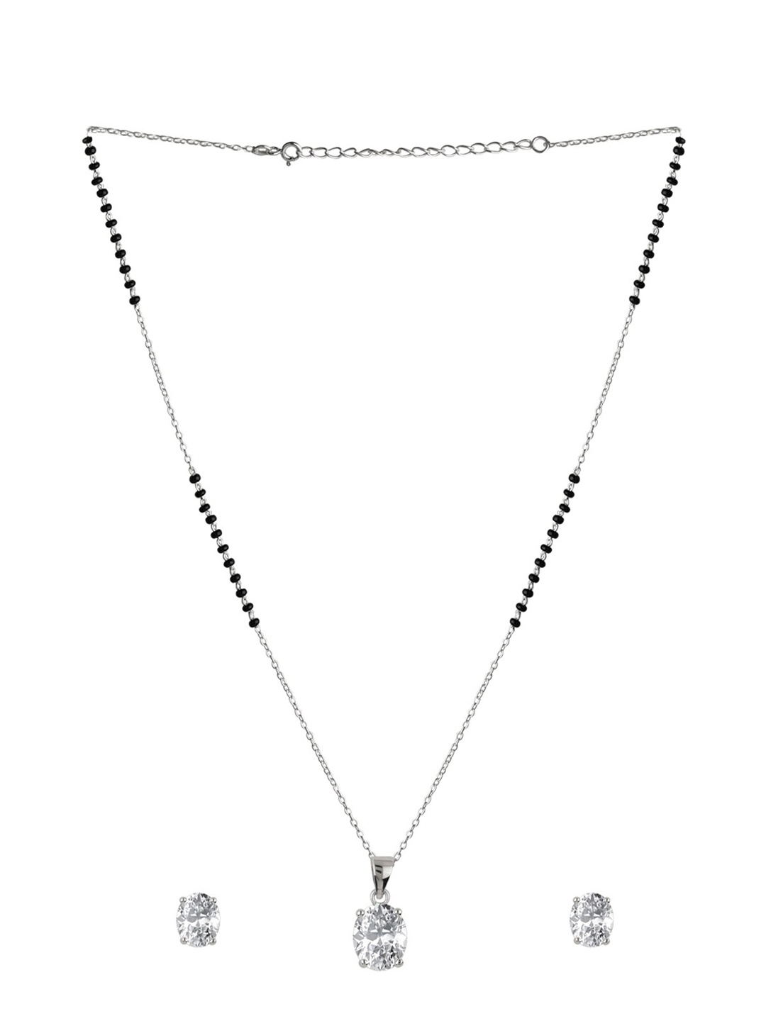 

Abhooshan Pure 925 Silver Single Stone Oval CZ Mangalsutra & Earrings Set