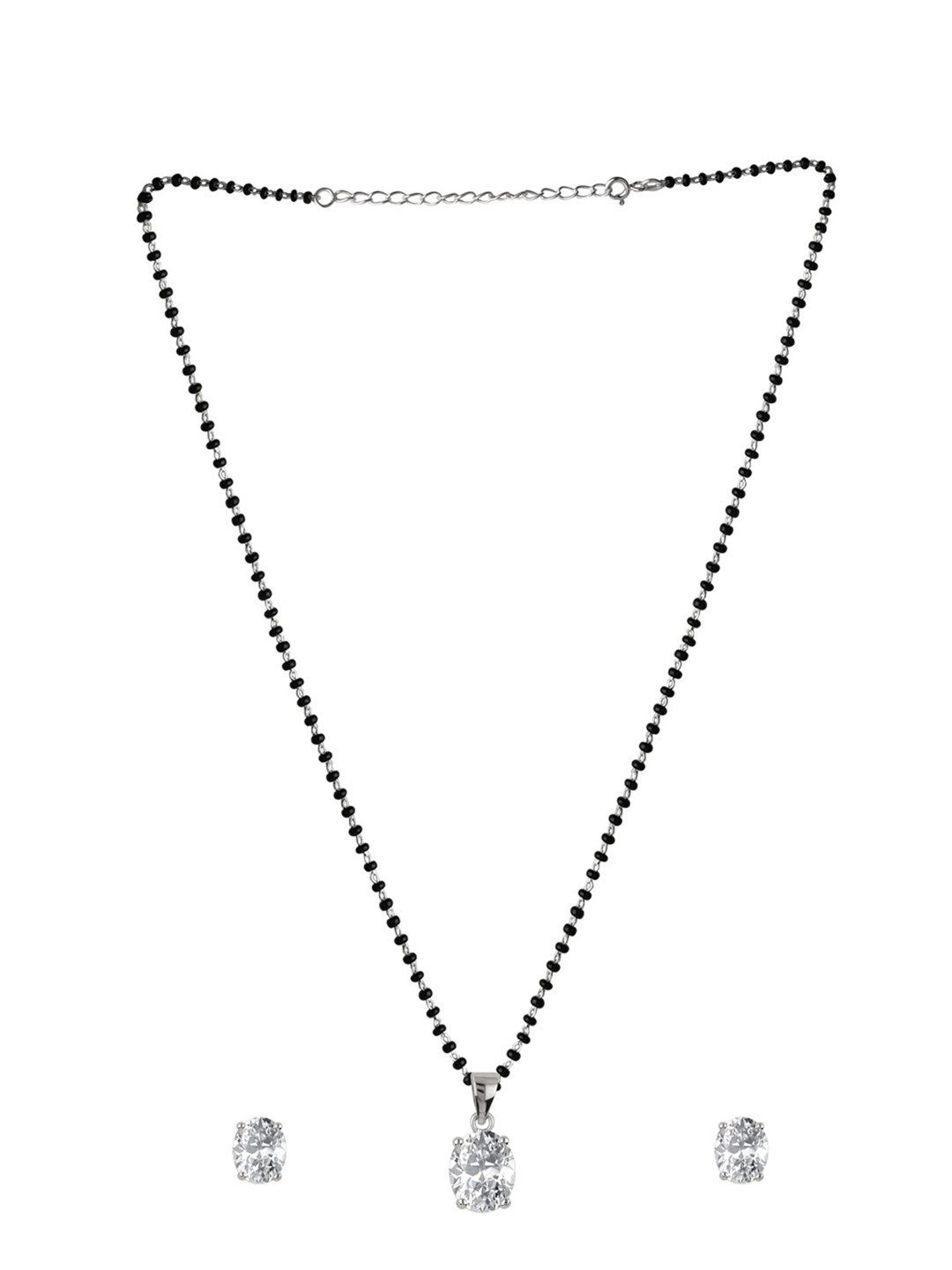 

Abhooshan 92.5 Sterling Silver Cubic Zirconia-Studded & Beaded Mangalsutra With Earrings