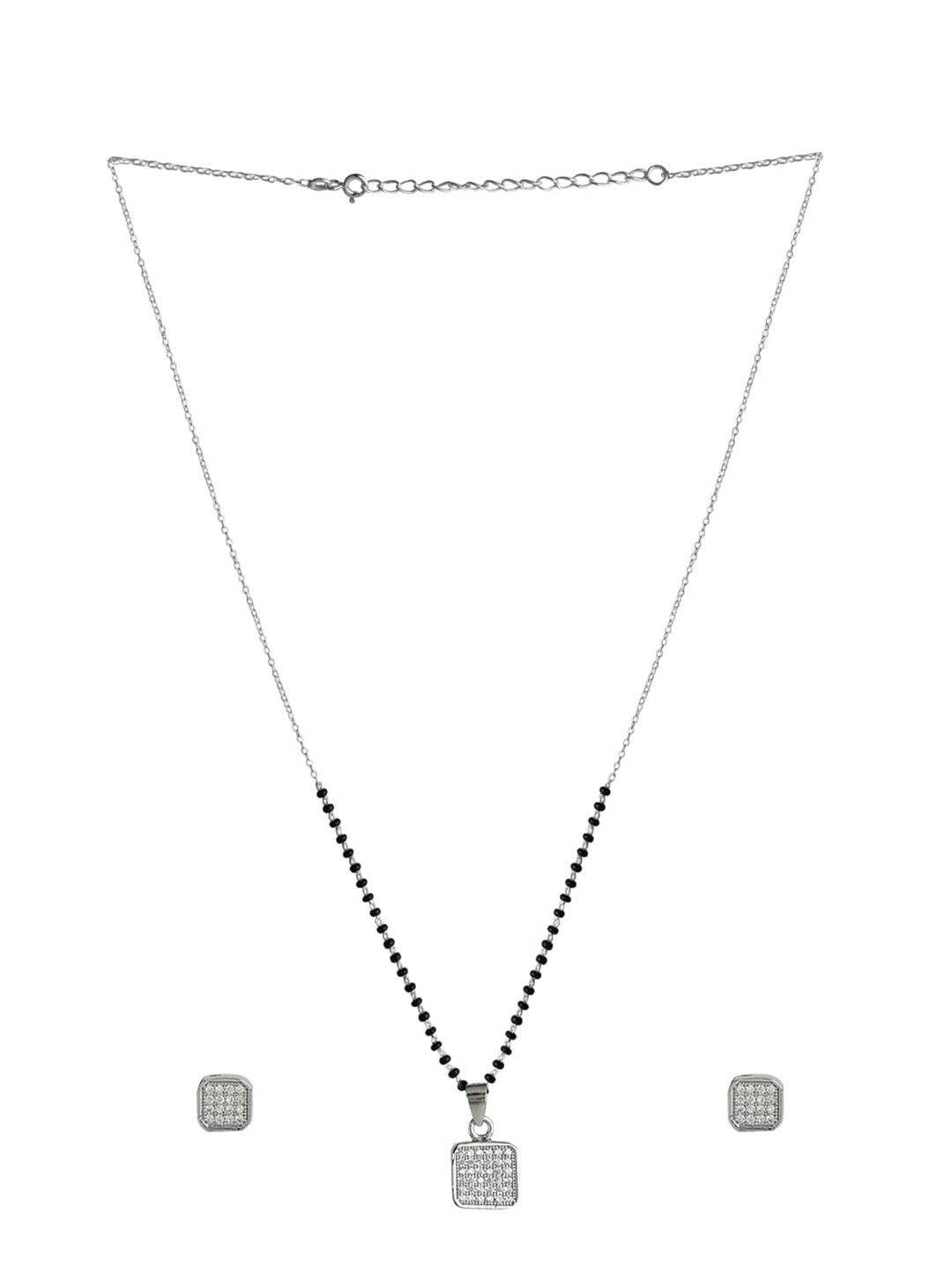 

Abhooshan 925 Sterling Silver Cubic Zirconia Studded & Beaded Mangalsutra With Earrings