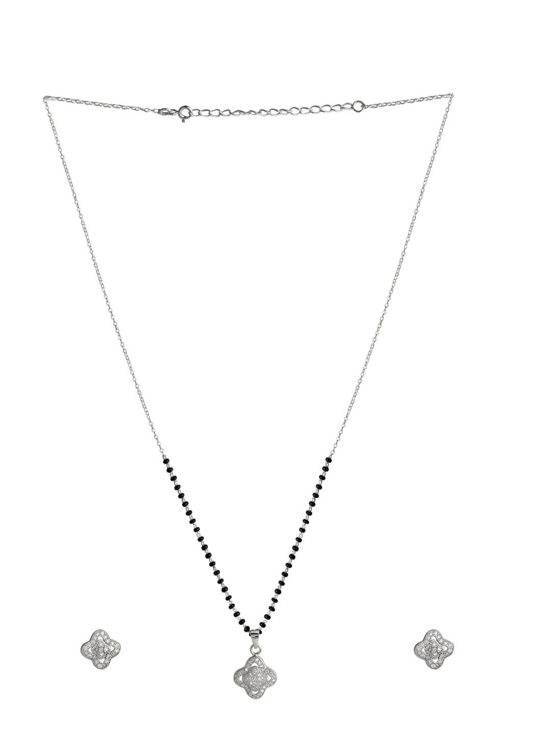 

Abhooshan 925 Sterling Silver Silver-plated CZ-Studded Mangalsutra With Earrings