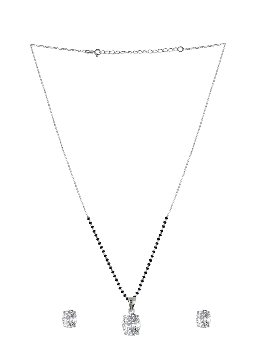 

Abhooshan Pure 925 Sterling Silver Oval-Shaped CZ Mangalsutra & Earrings Set