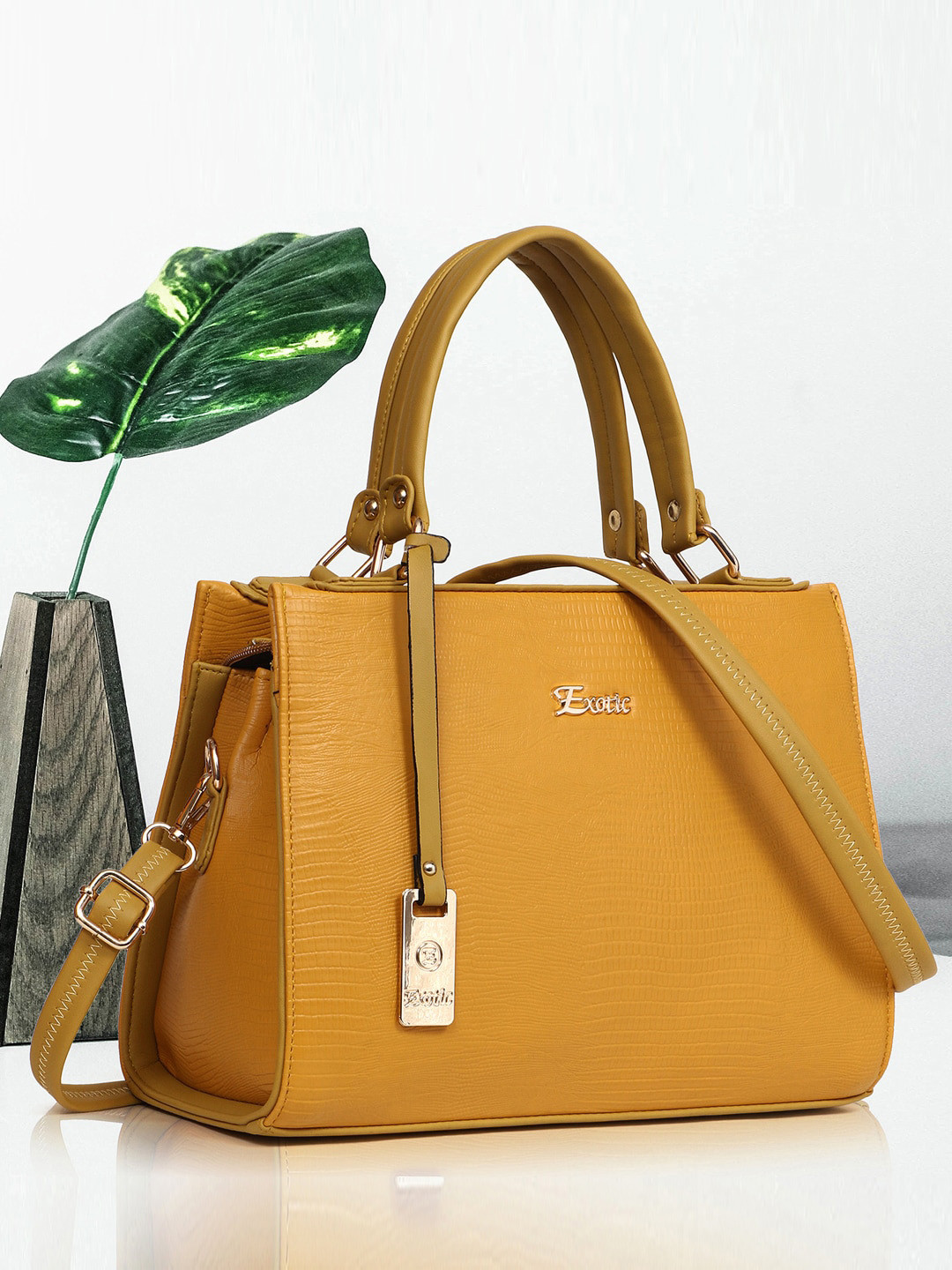 

Exotic Textured Structured Handheld Bag With Tasselled, Yellow