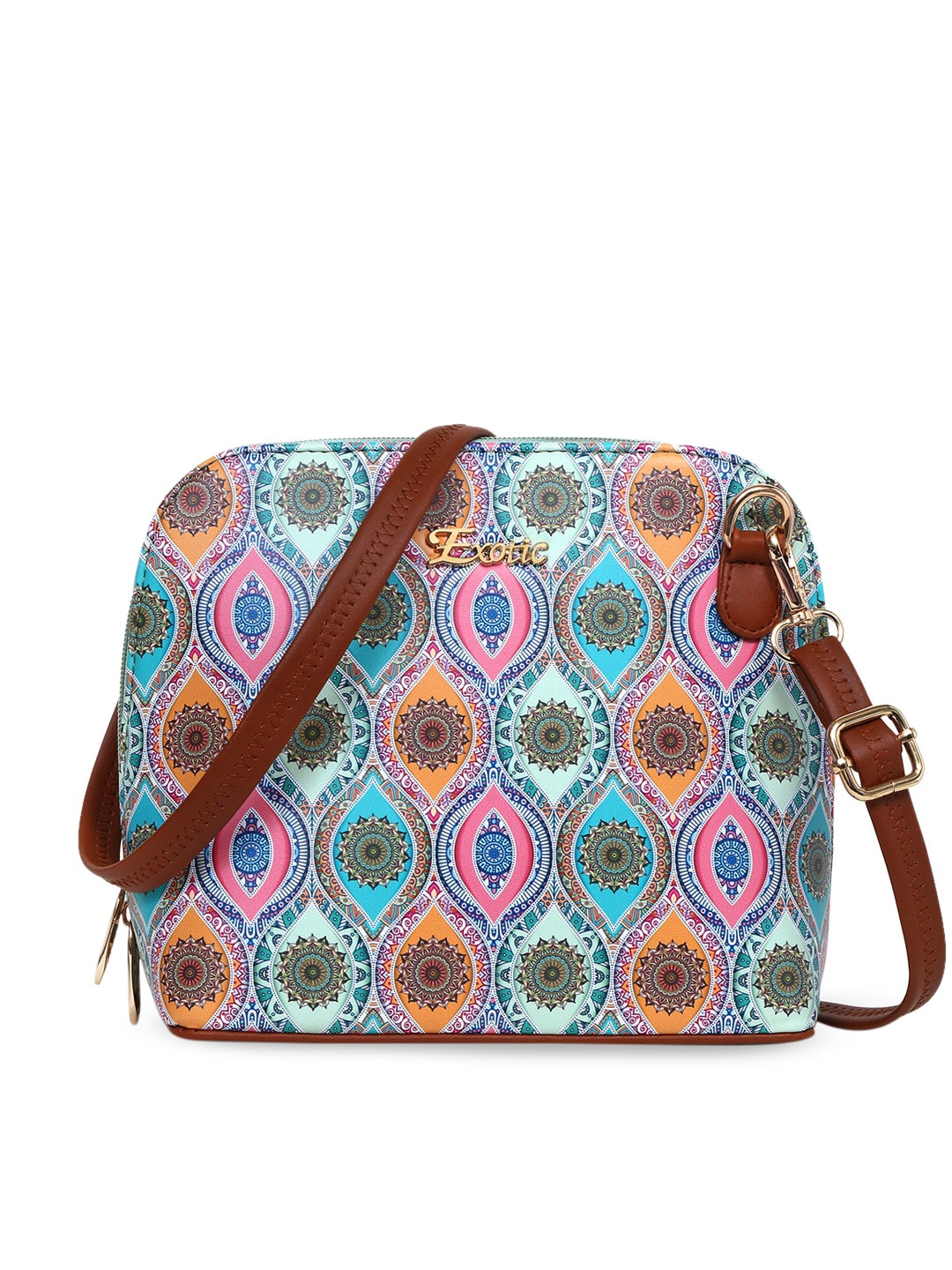 

Exotic Ethnic Motifs Printed Structured Sling Bag, Sea green