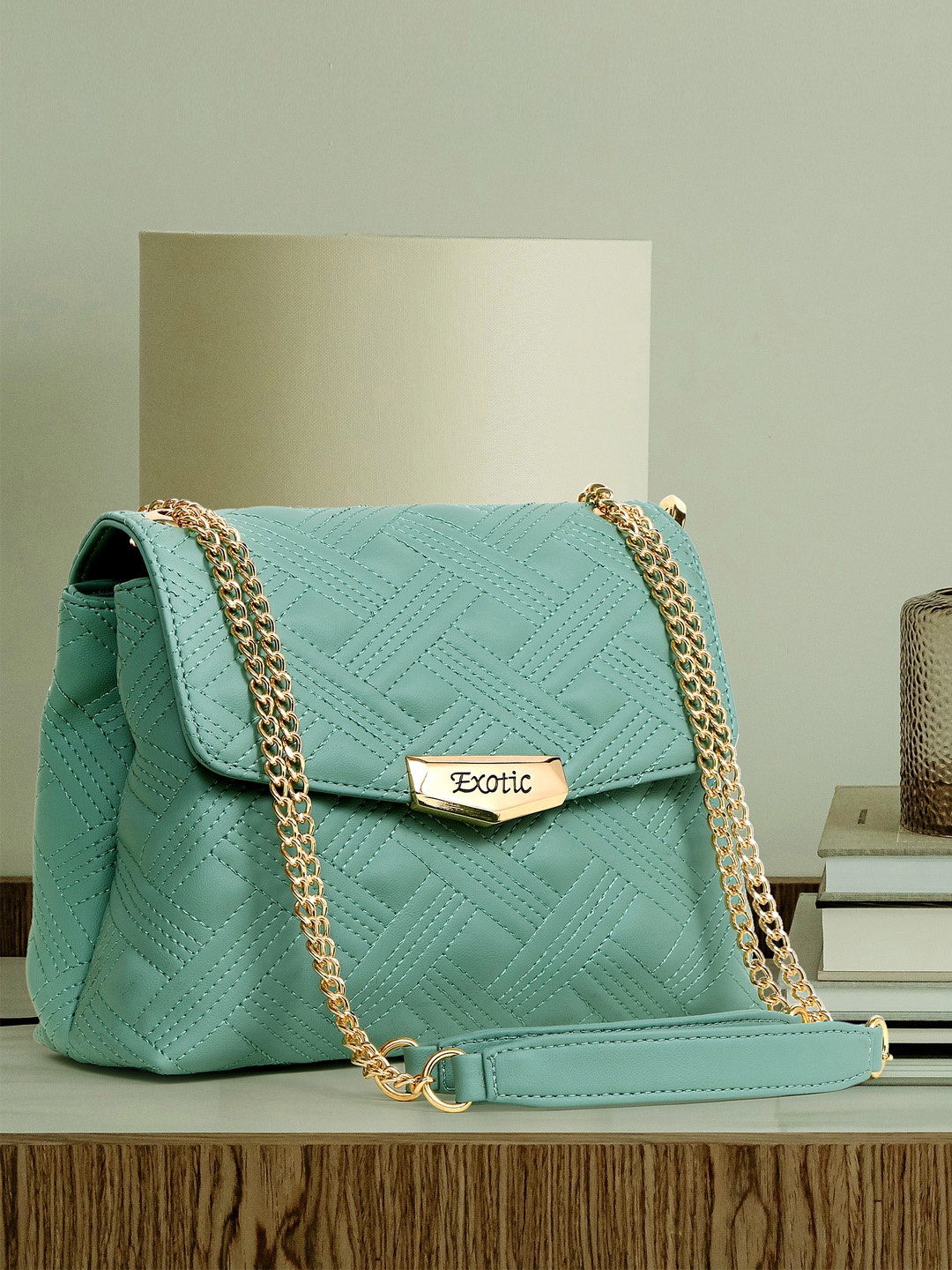 

Exotic Structured Sling Bag with Quilted, Sea green