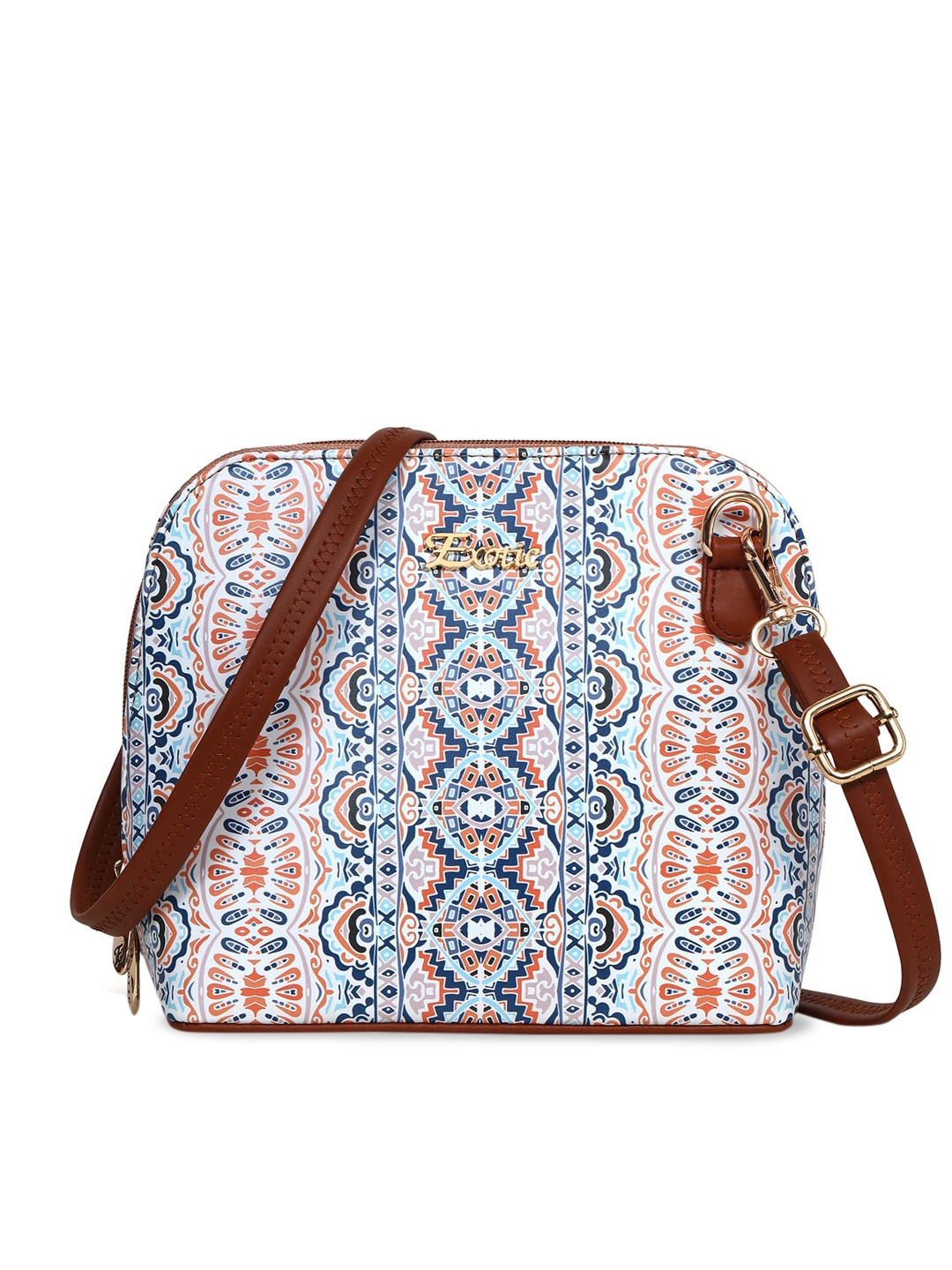 

Exotic Ethnic Motifs Printed Structured Sling Bag, Beige
