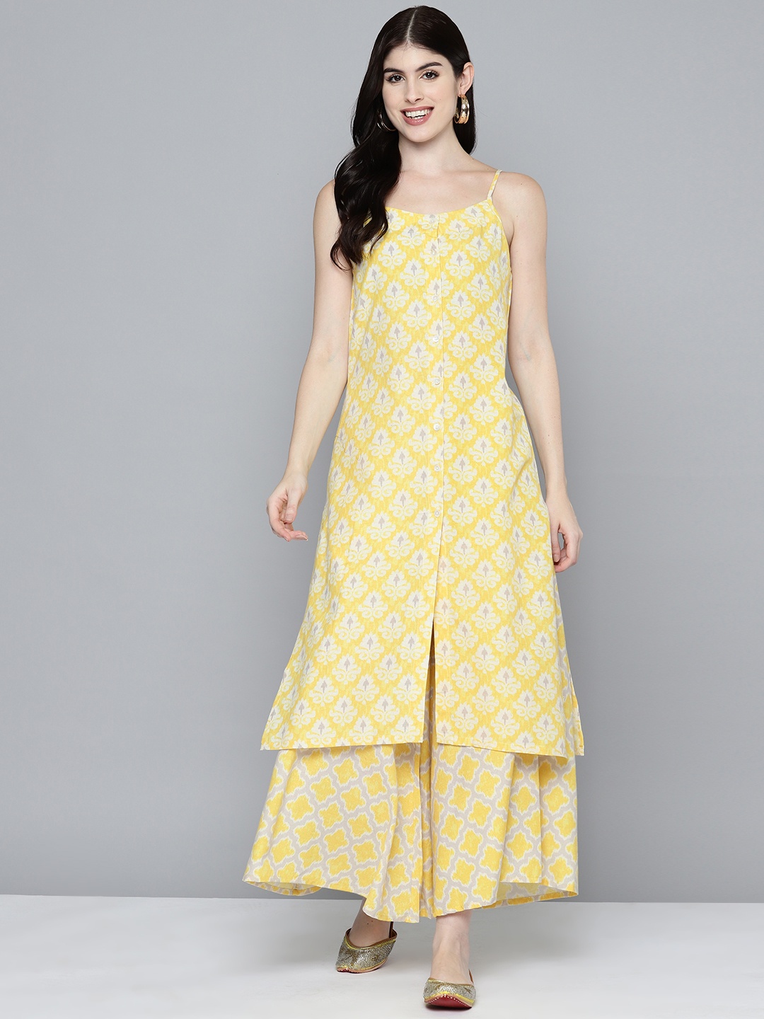 

Jompers Women Printed Regular Kurta & Palazzos, Yellow