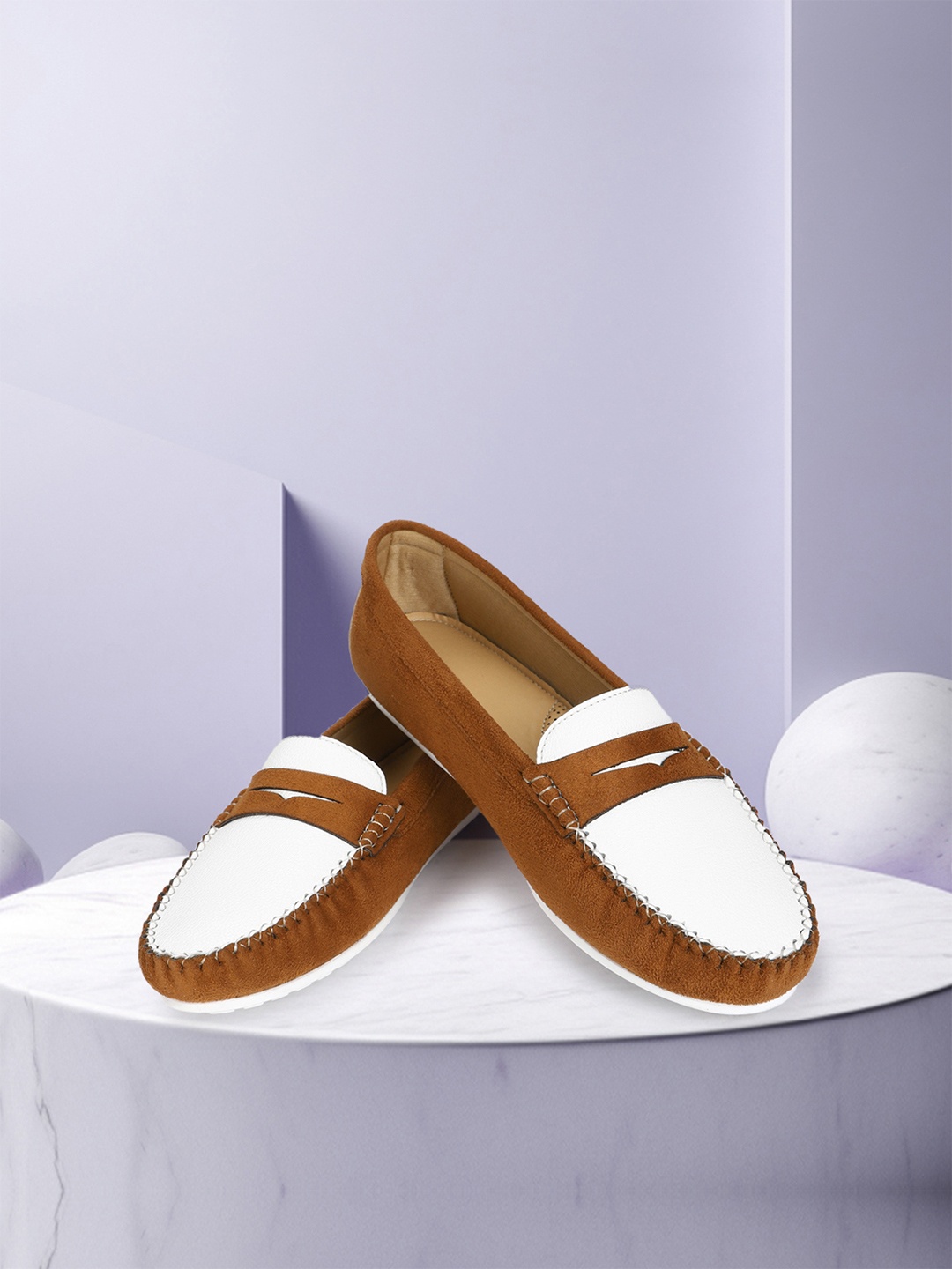 

yoho Women Bliss Colourblocked Comfort Insole Basics Anti-Skid Sole Penny Loafers, Tan