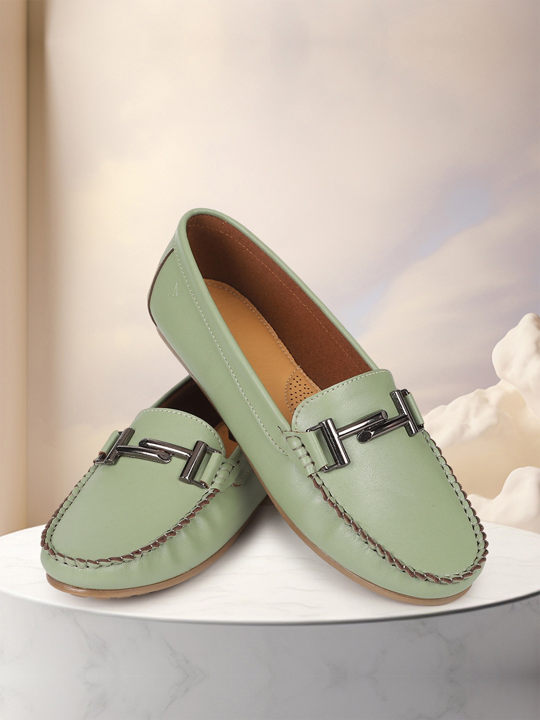 

yoho Women Buckled Flexible Anti-Skid Horsebit Loafers, Sea green