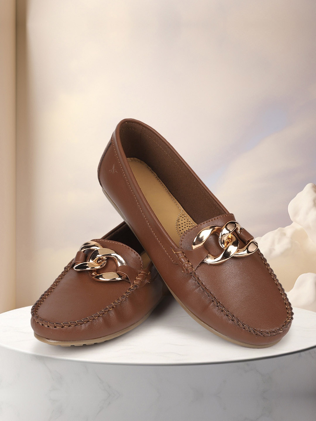 

yoho Women Comfort Insole Basics Anti-Skid Sole Horsebit Loafers, Tan