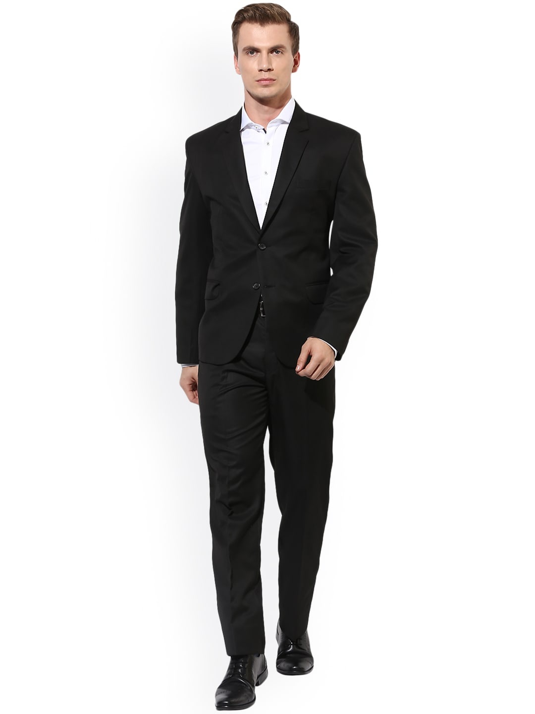 

Hangup Mens Black Regular Fit Single-Breasted Formal Suit