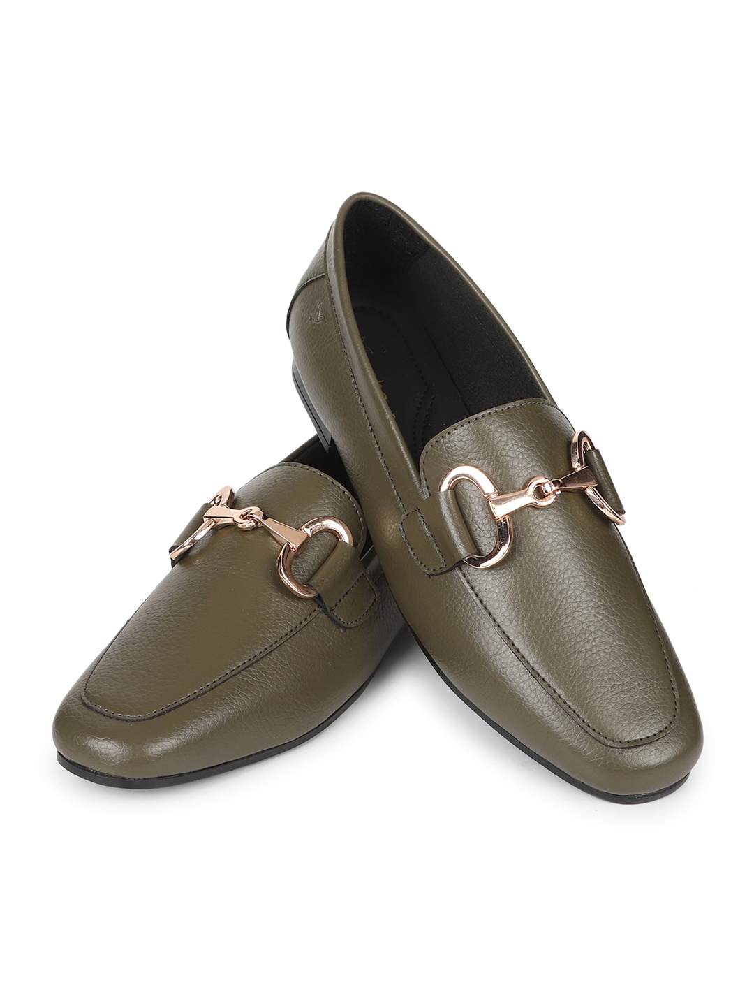 

yoho Women Comfort Insole Basics Anti-Skid Sole Horsebit Loafers, Olive